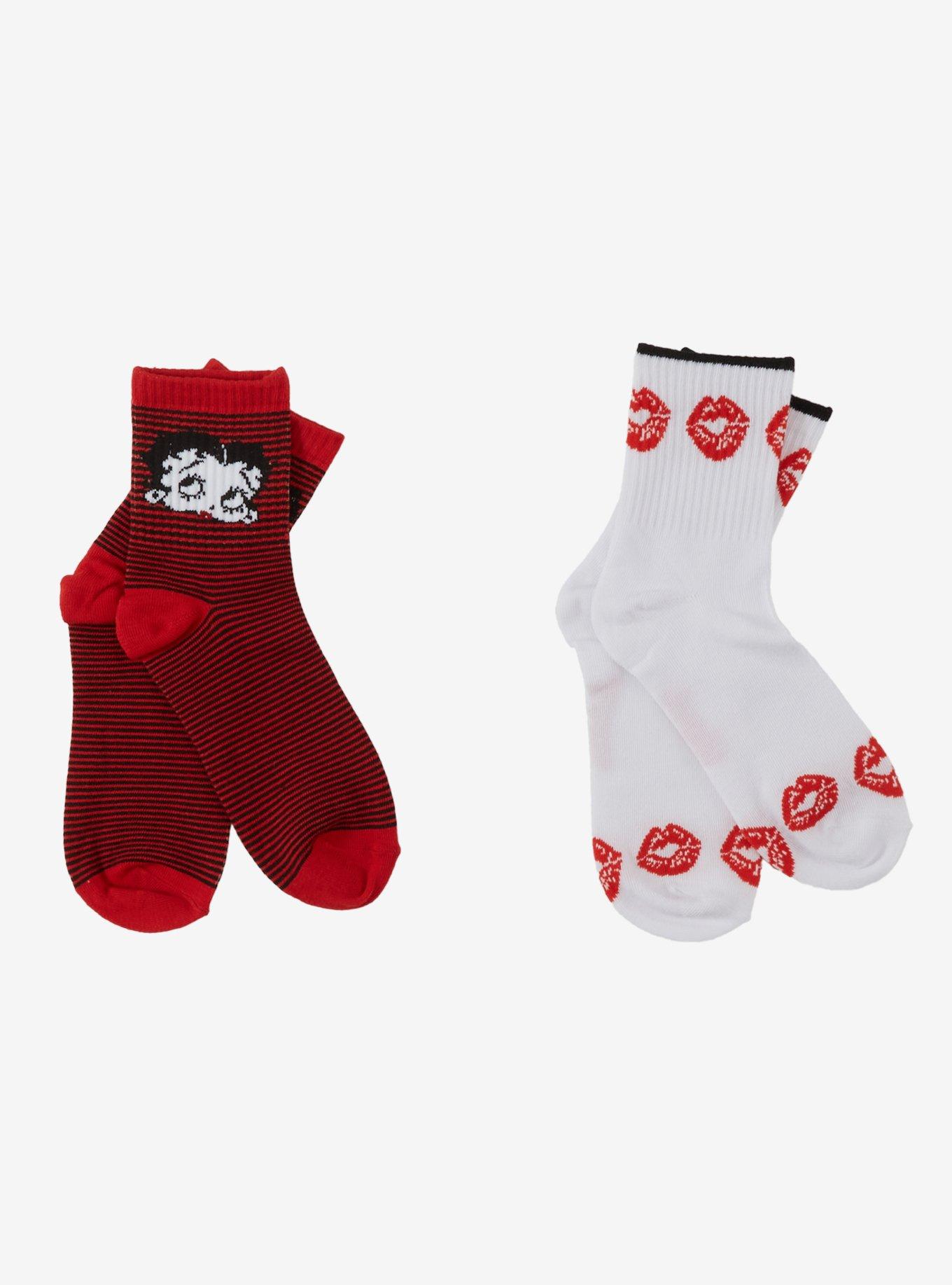 Betty Boop Lips & Stripes Crew Socks 2 Pair, , hi-res