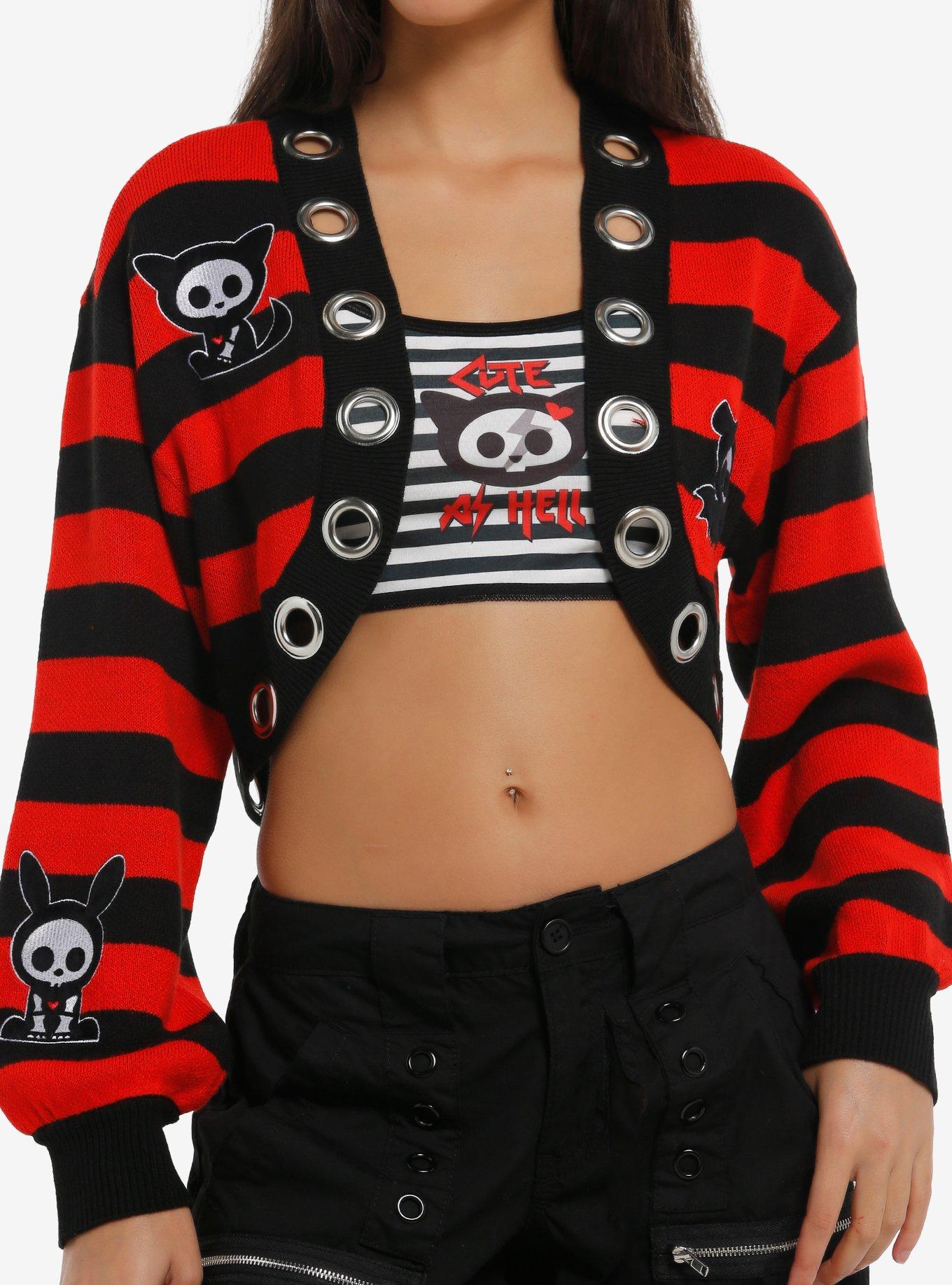 Skelanimals Black & Red Stripe Grommet Girls Shrug, , hi-res