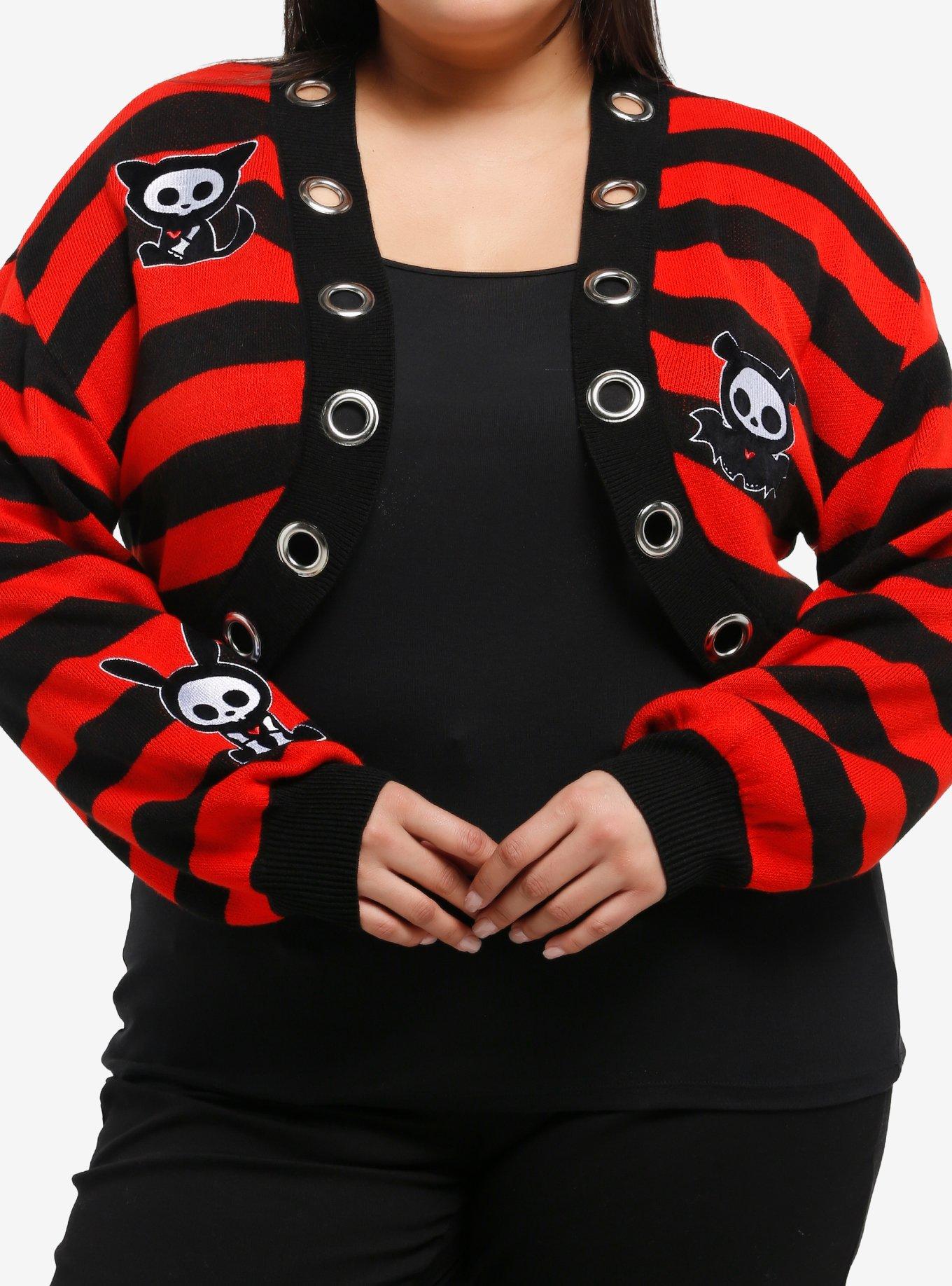 Skelanimals Black & Red Stripe Grommet Girls Shrug Plus Size, , hi-res