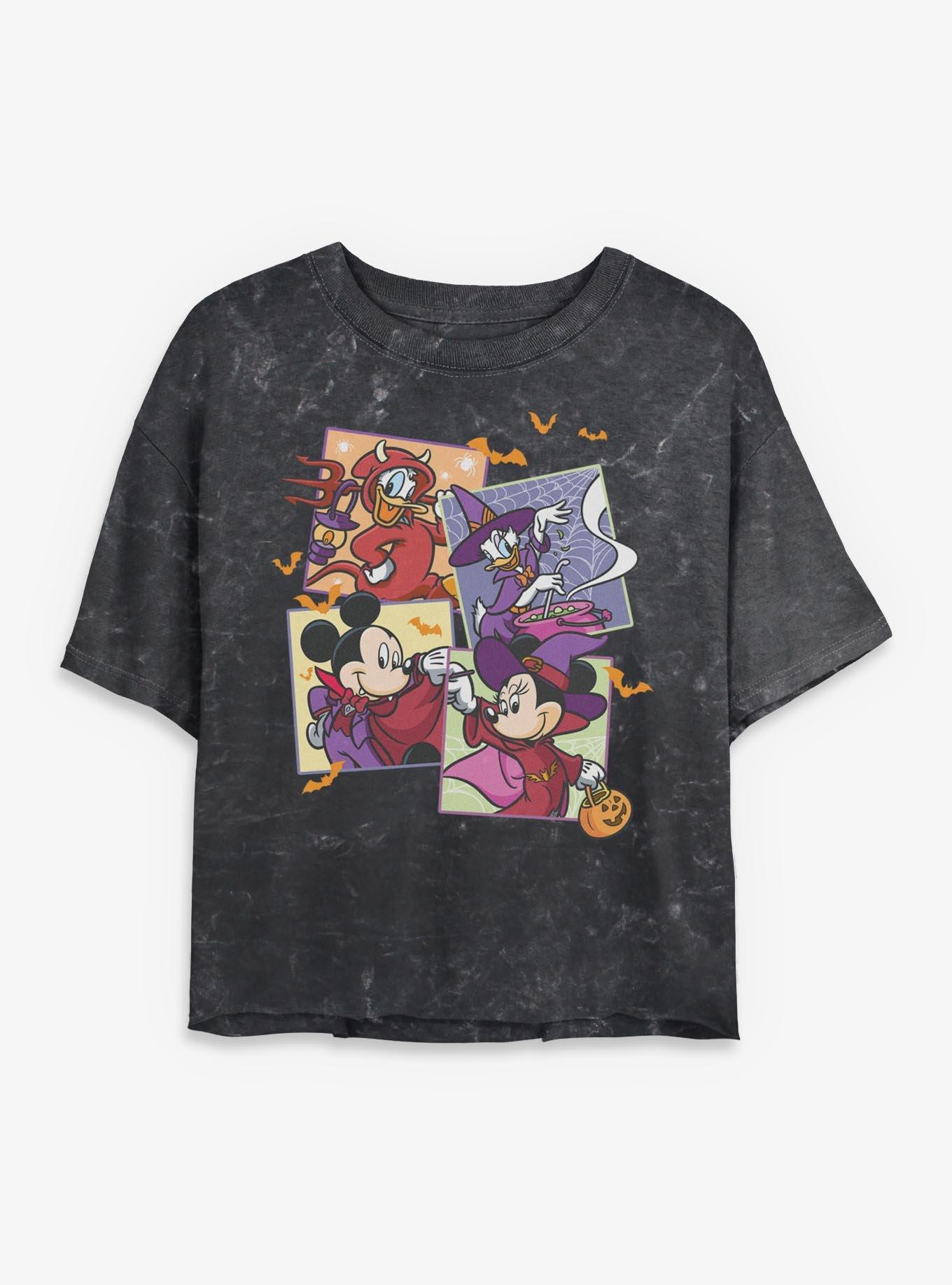 Disney Mickey Mouse & Friends Spooky Pictures Mineral Wash Womens Crop T-Shirt, , hi-res