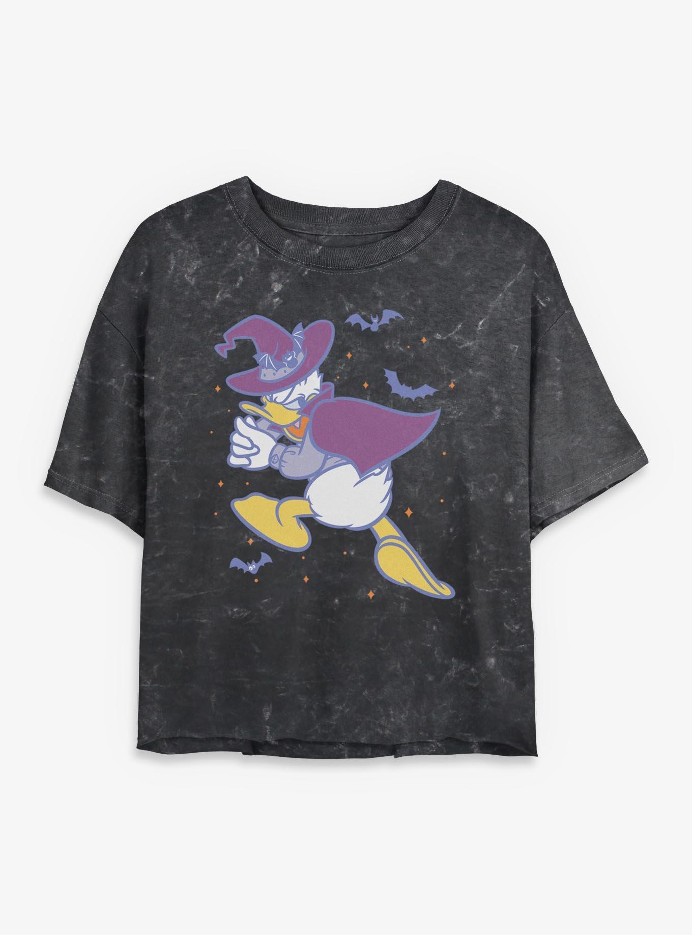 Disney Donald Duck Haunted Donald Mineral Wash Womens Crop T-Shirt, BLACK, hi-res