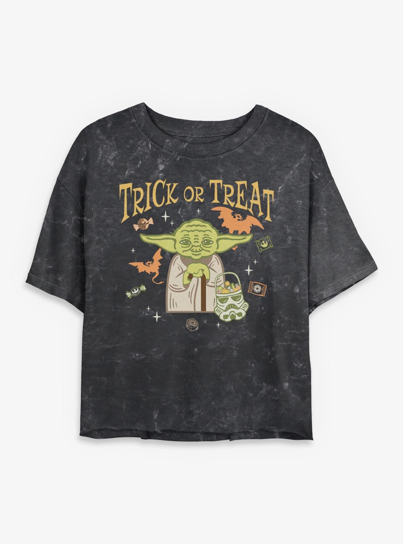 Star Wars Yoda Trick Or Treat Mineral Wash Womens Crop T-Shirt, , hi-res
