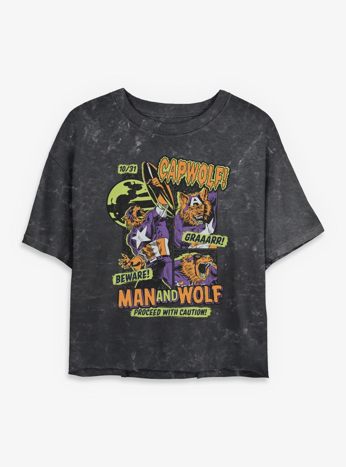 Marvel Man And Wolf Beware Girls Mineral Wash Crop T-Shirt, , hi-res