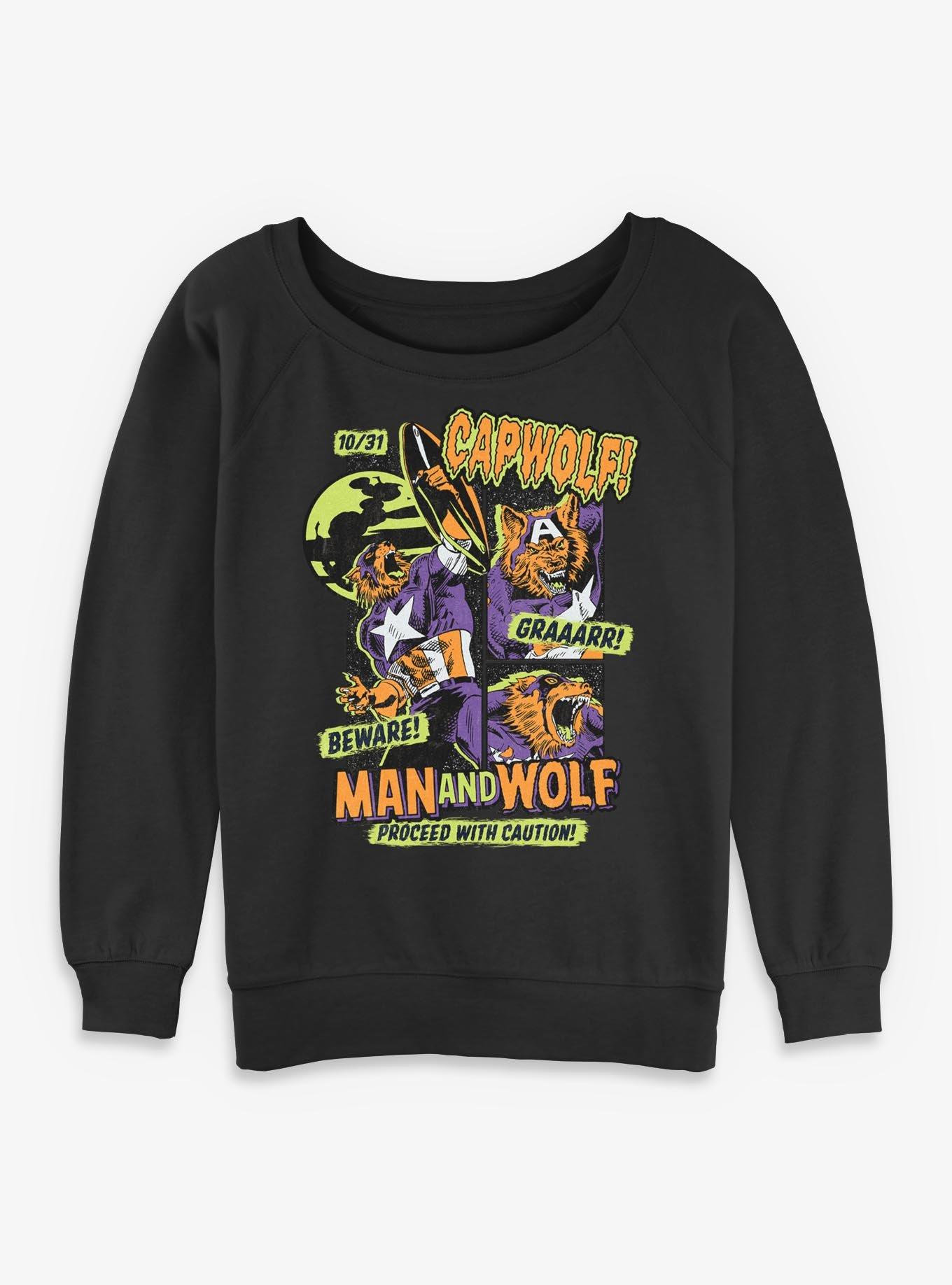Marvel Man And Wolf Beware Girls Slouchy Sweatshirt