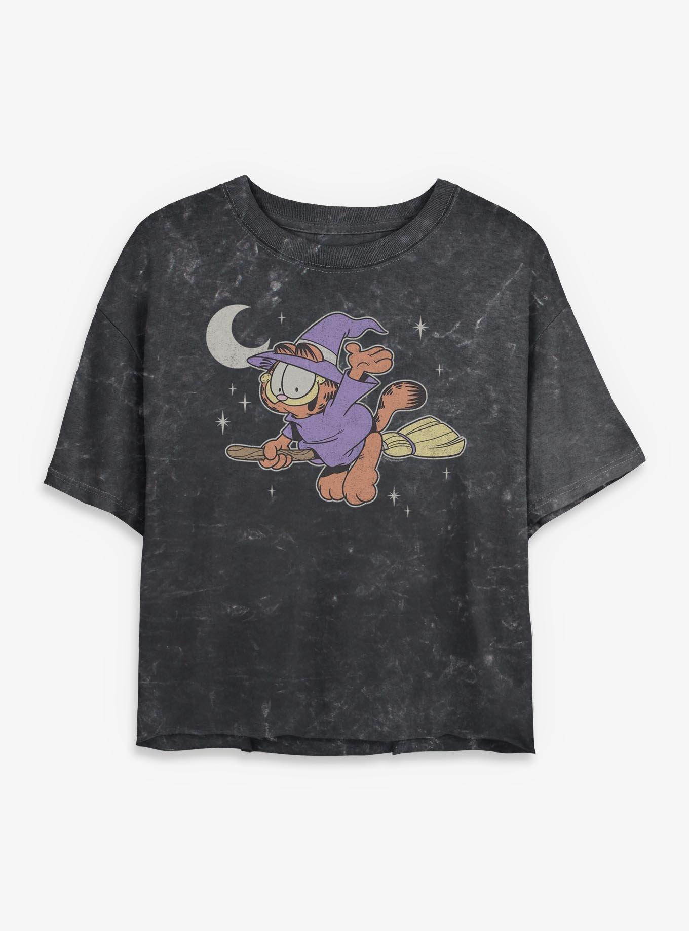 Garfield Spooky Witch Girls Mineral Wash Crop T-Shirt, , hi-res