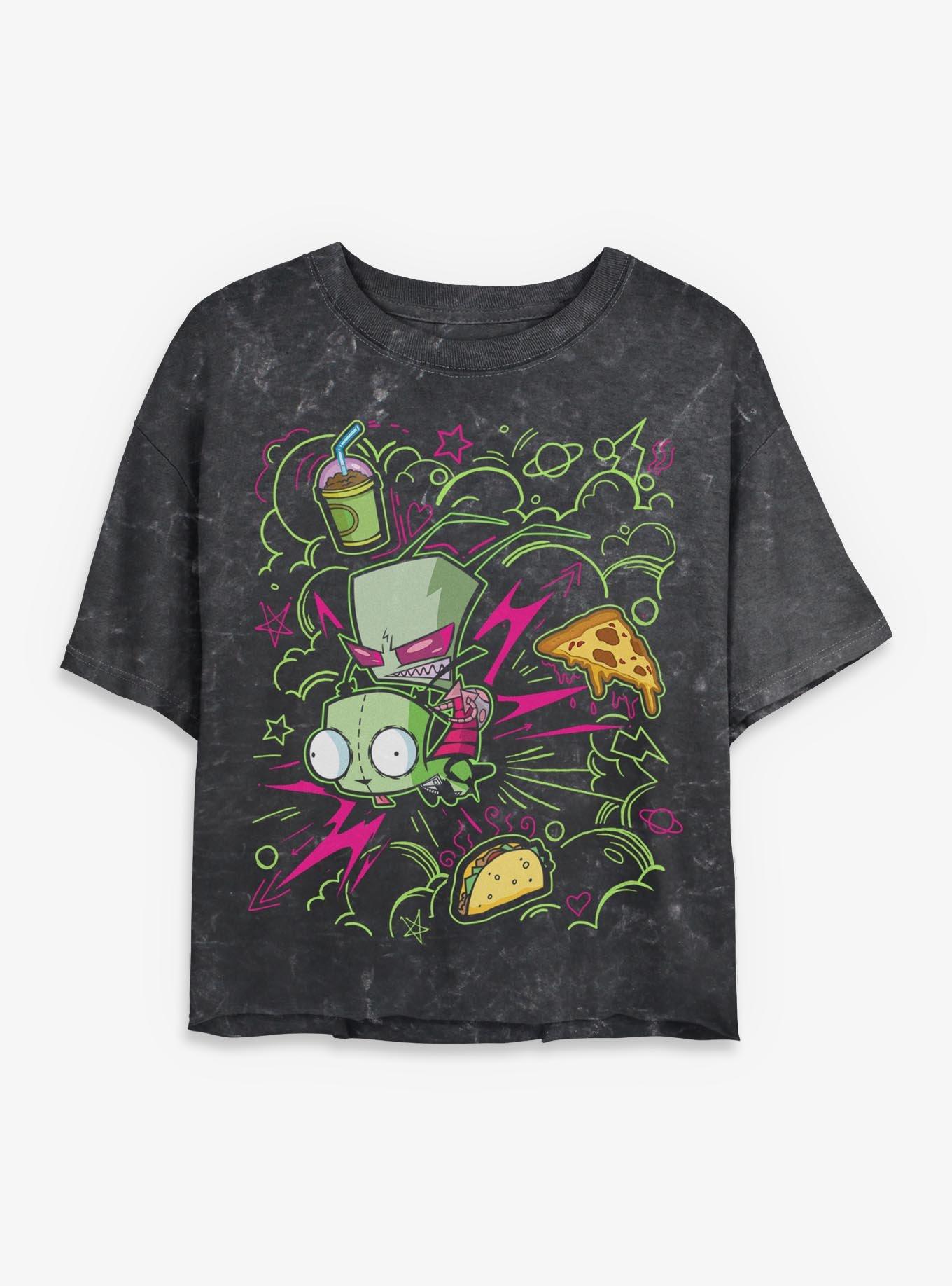 Invader ZIM Doodle Zim Girls Mineral Wash Crop T-Shirt, , hi-res