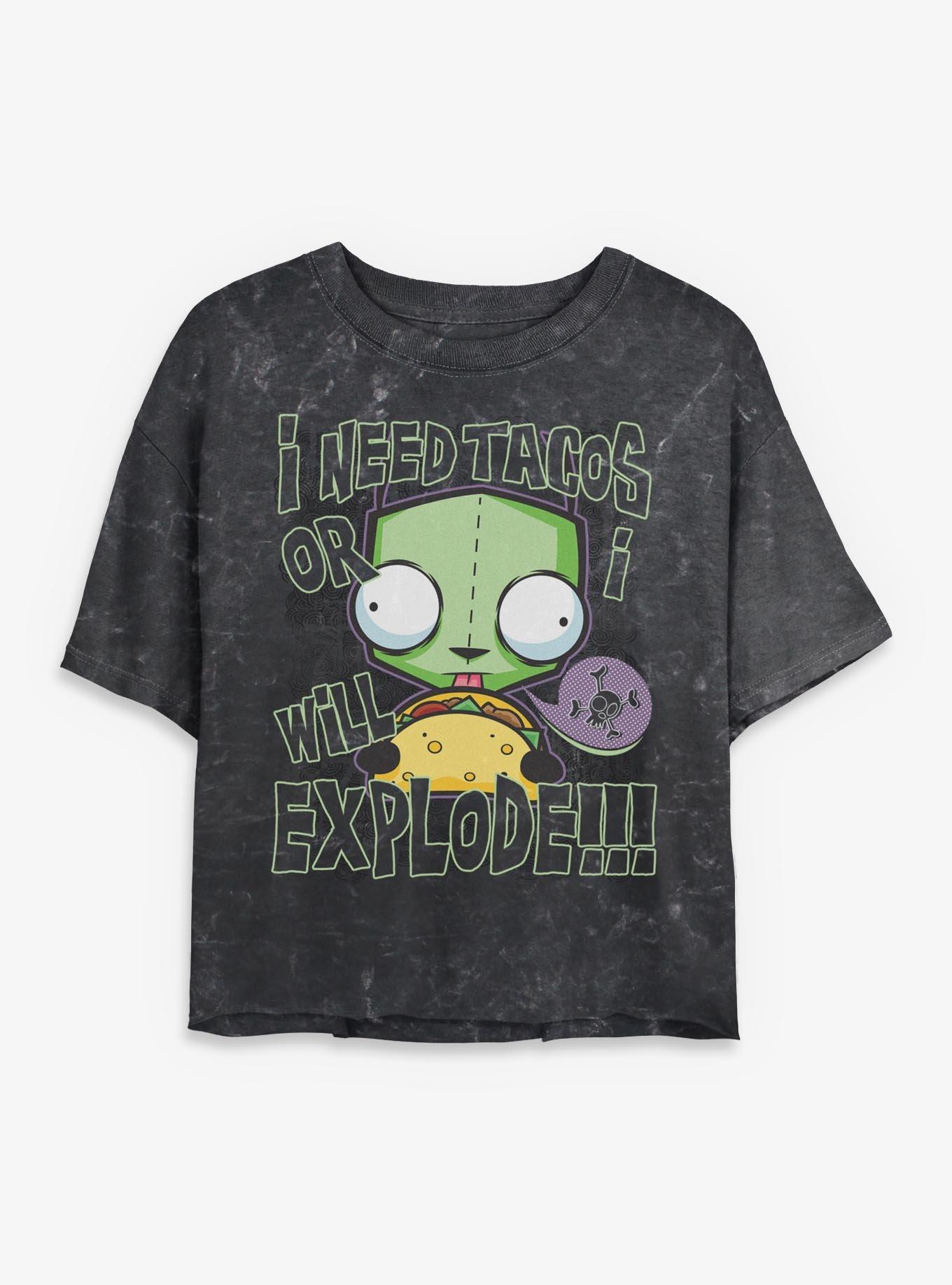 Invader ZIM Taco Explosion Girls Mineral Wash Crop T-Shirt, , hi-res