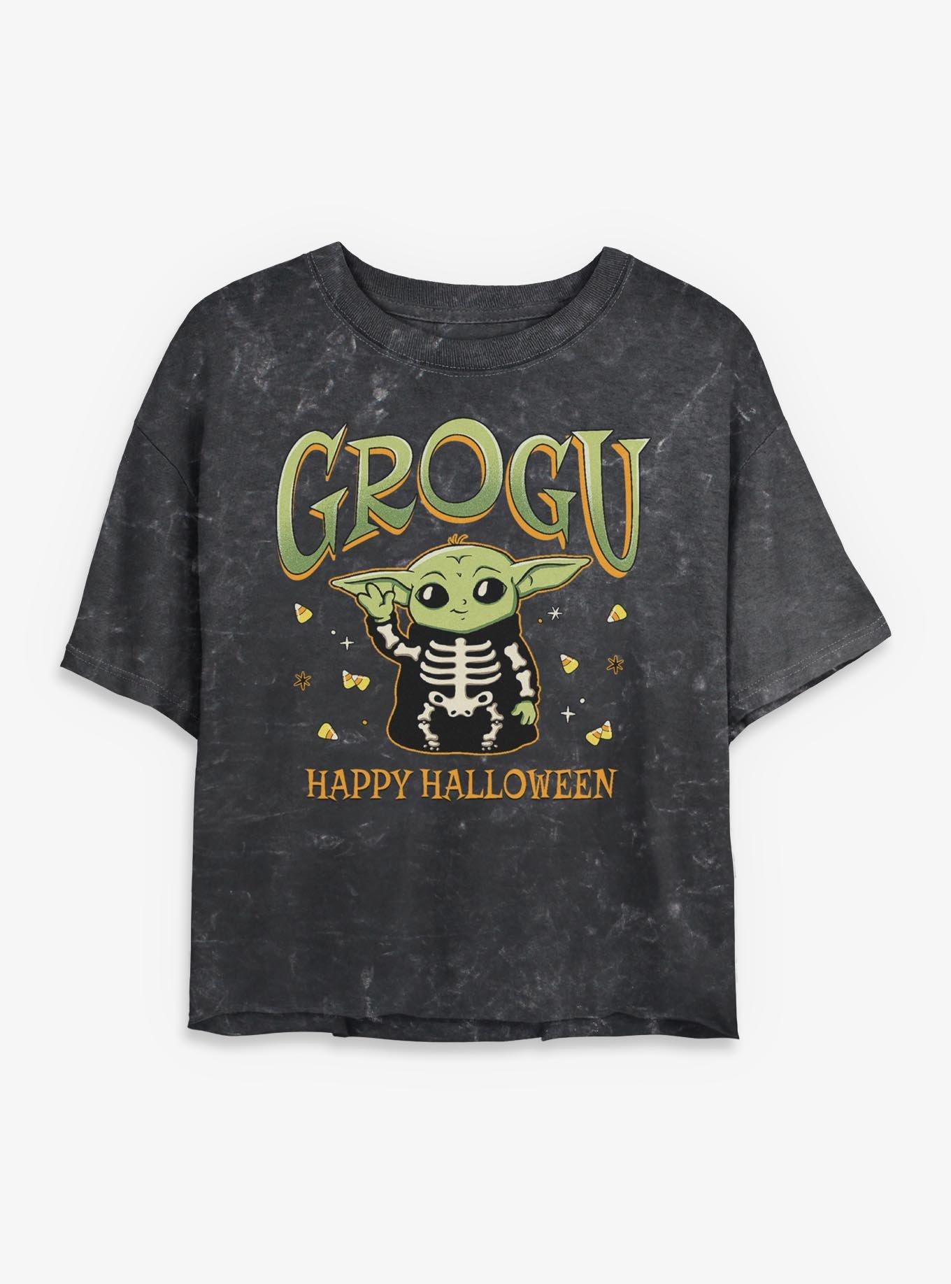 Star Wars The Mandalorian Grogu Halloween Girls Mineral Wash Crop T-Shirt, , hi-res