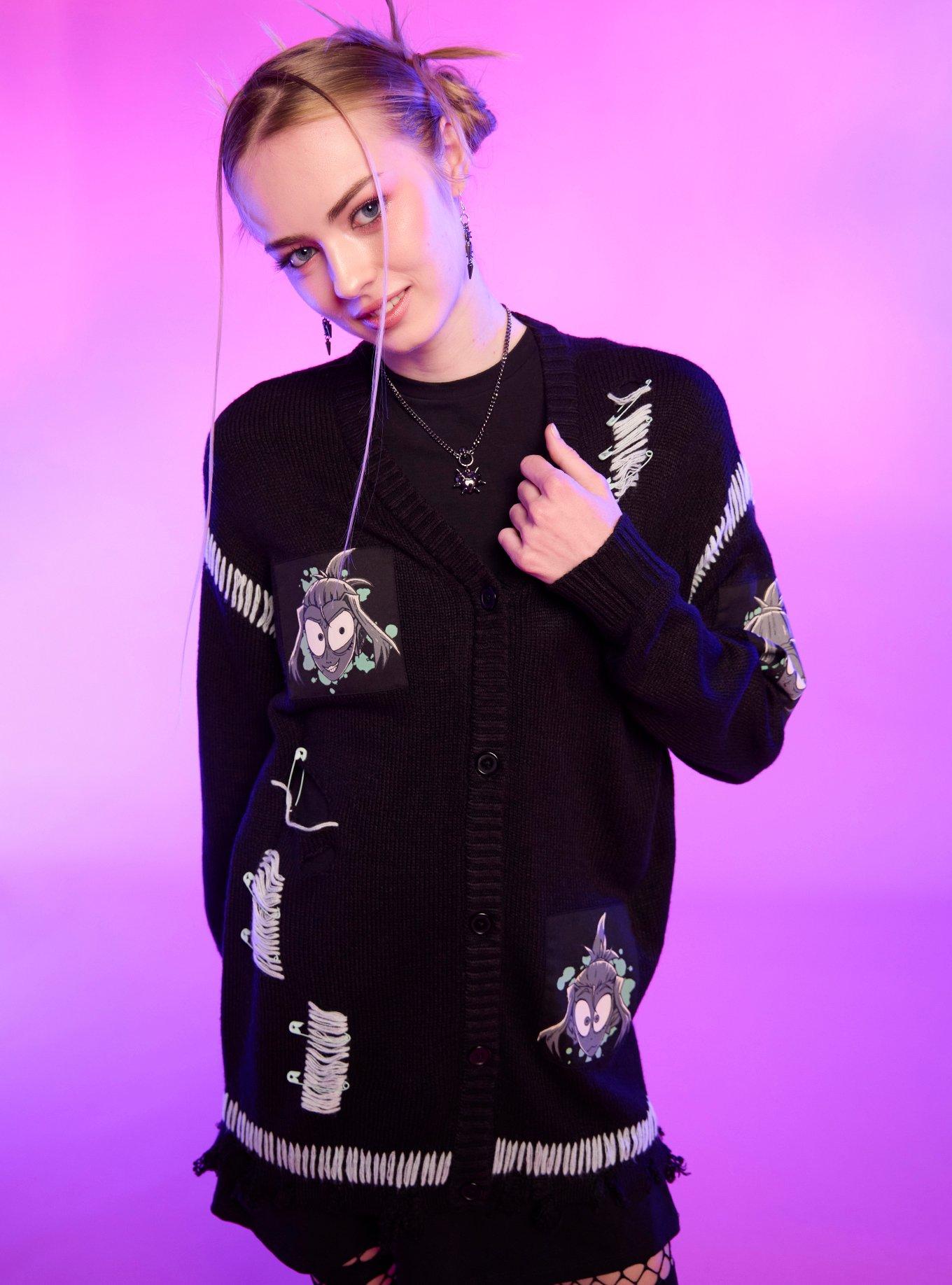 The Gaslight District Mel Safety Pins Distressed Girls Cardigan, , hi-res