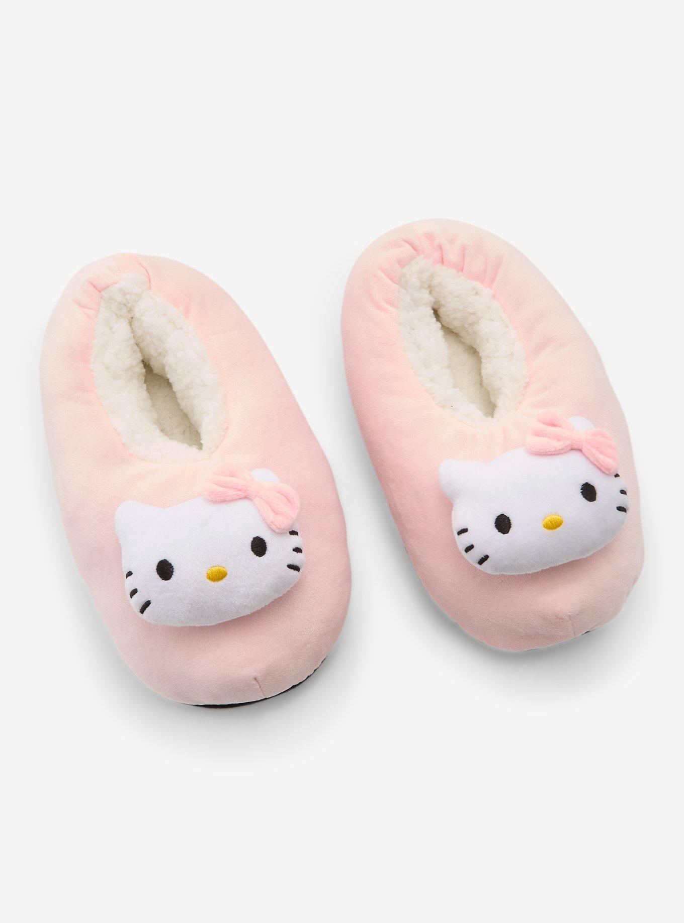 Hello Kitty Pastel Pink Plush Slippers, , hi-res