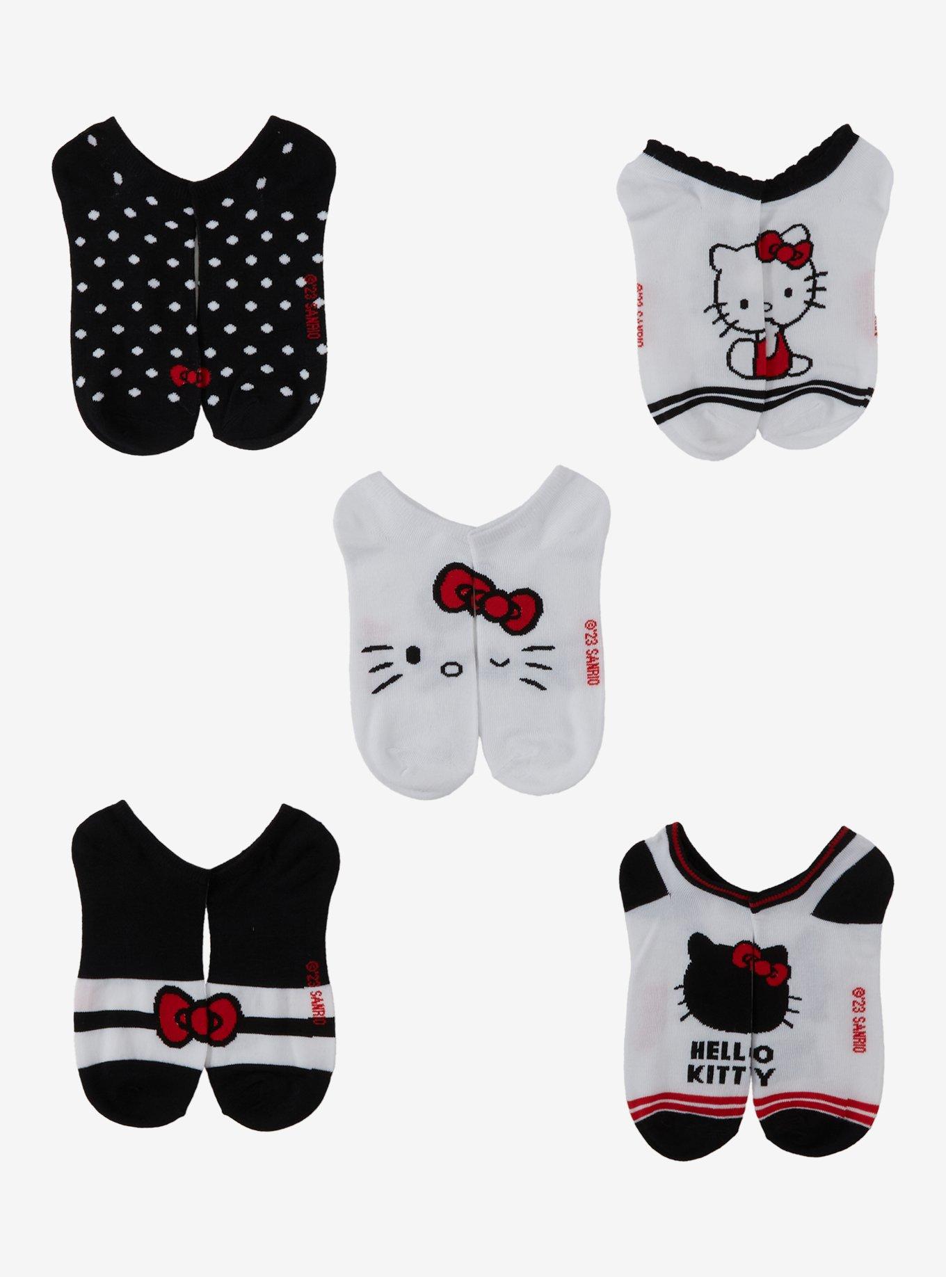 Hello Kitty Classic Polka Dot Stripe No-Show Socks 5 Pair, , hi-res