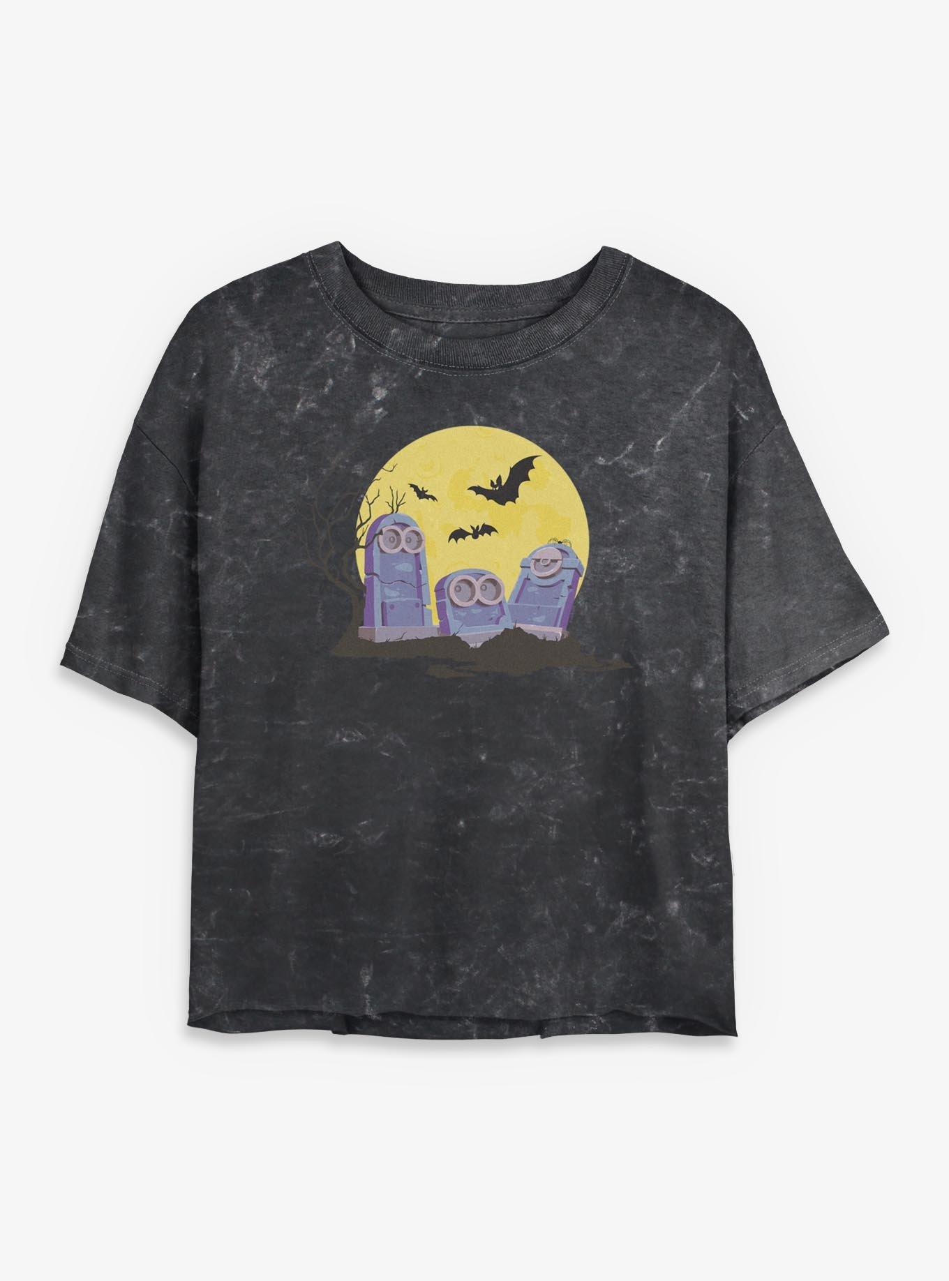 Minions Spooky Tombstone Cemetery Mineral Wash Womens Crop T-Shirt, , hi-res