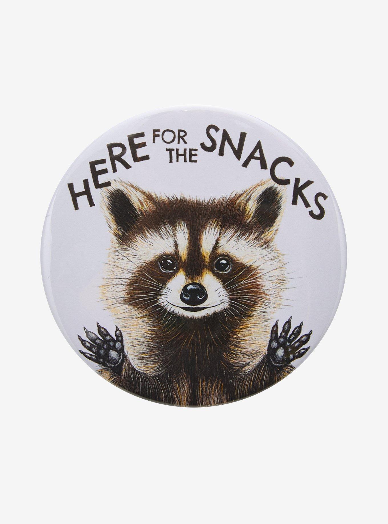 Here For Snacks Raccoon 3 Inch Button, , hi-res