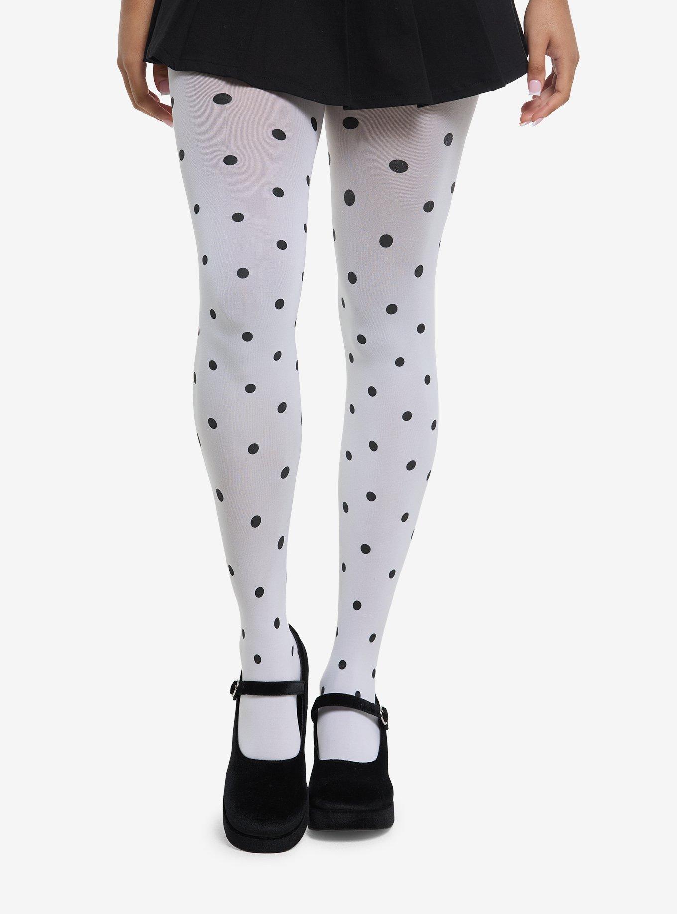 White & Black Polka Dot Sheer Tights, , hi-res