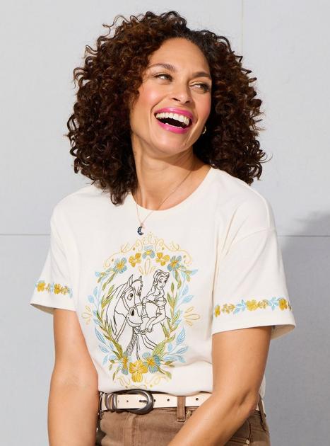 希少！beauty:beast 【御願】白 Tシャツ Disney Beauty and the Beast Belle & Phillipe Floral Women's T