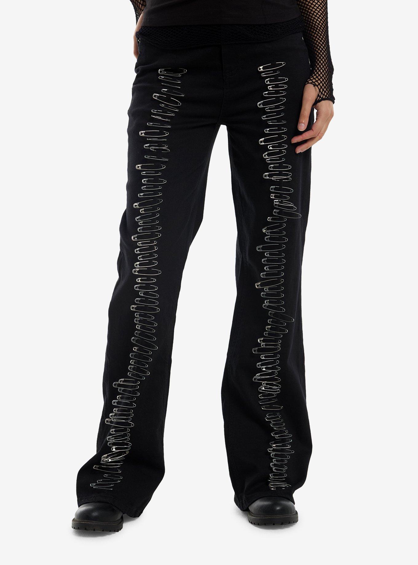 Black Safety Pin Flare Jeans, , hi-res