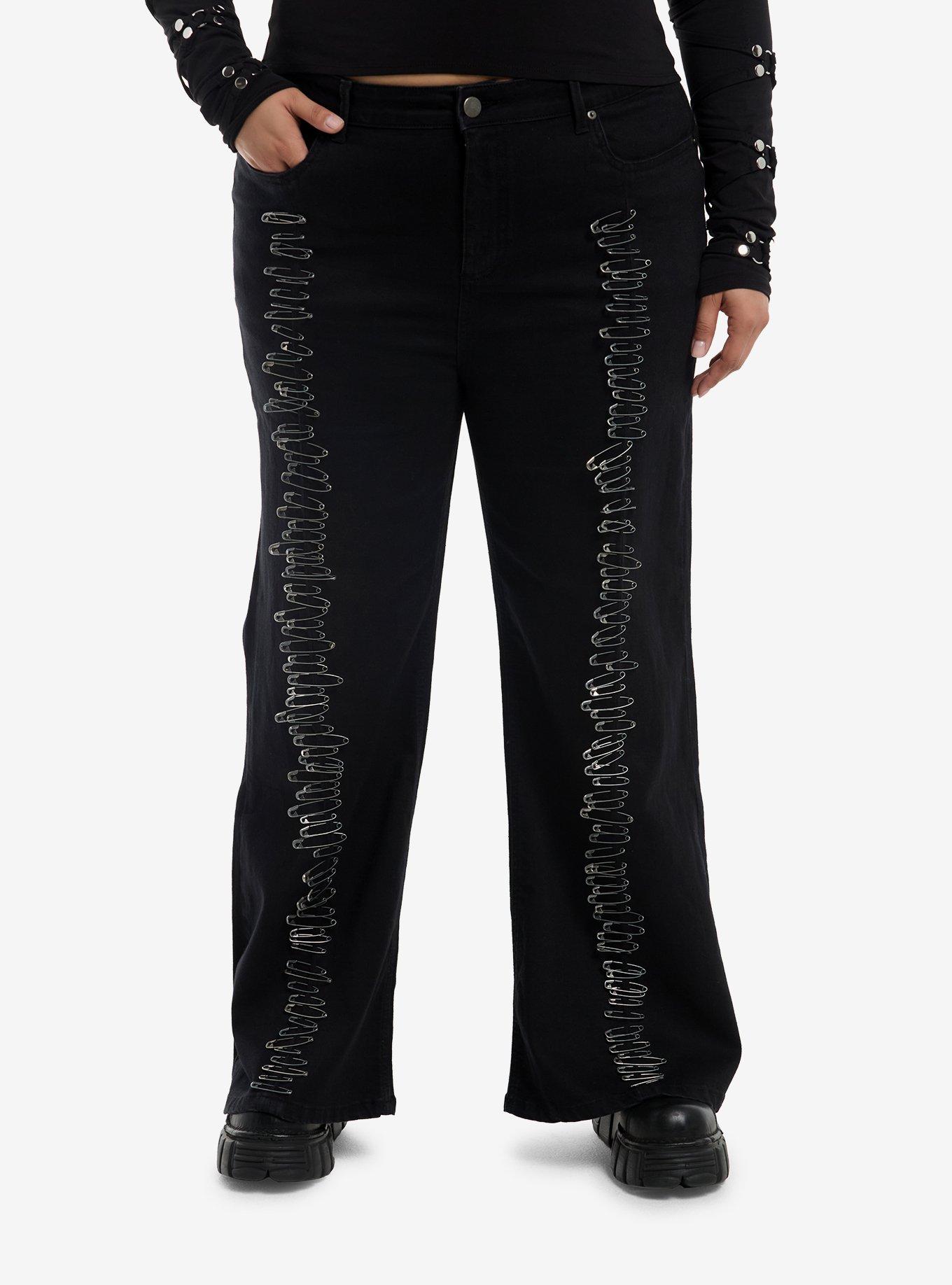 HOTTOPIC Black Safety Pin Flare Jeans Plus Size