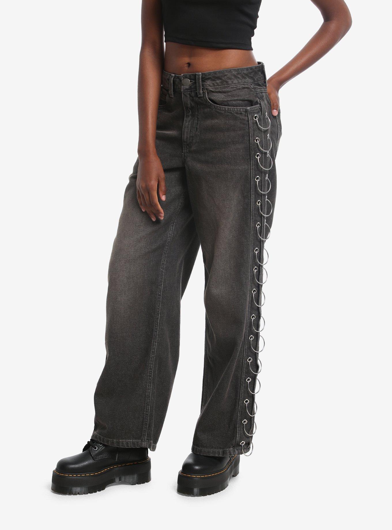 HOTTOPIC Grey Grommet O-ring Wide Leg Jeans