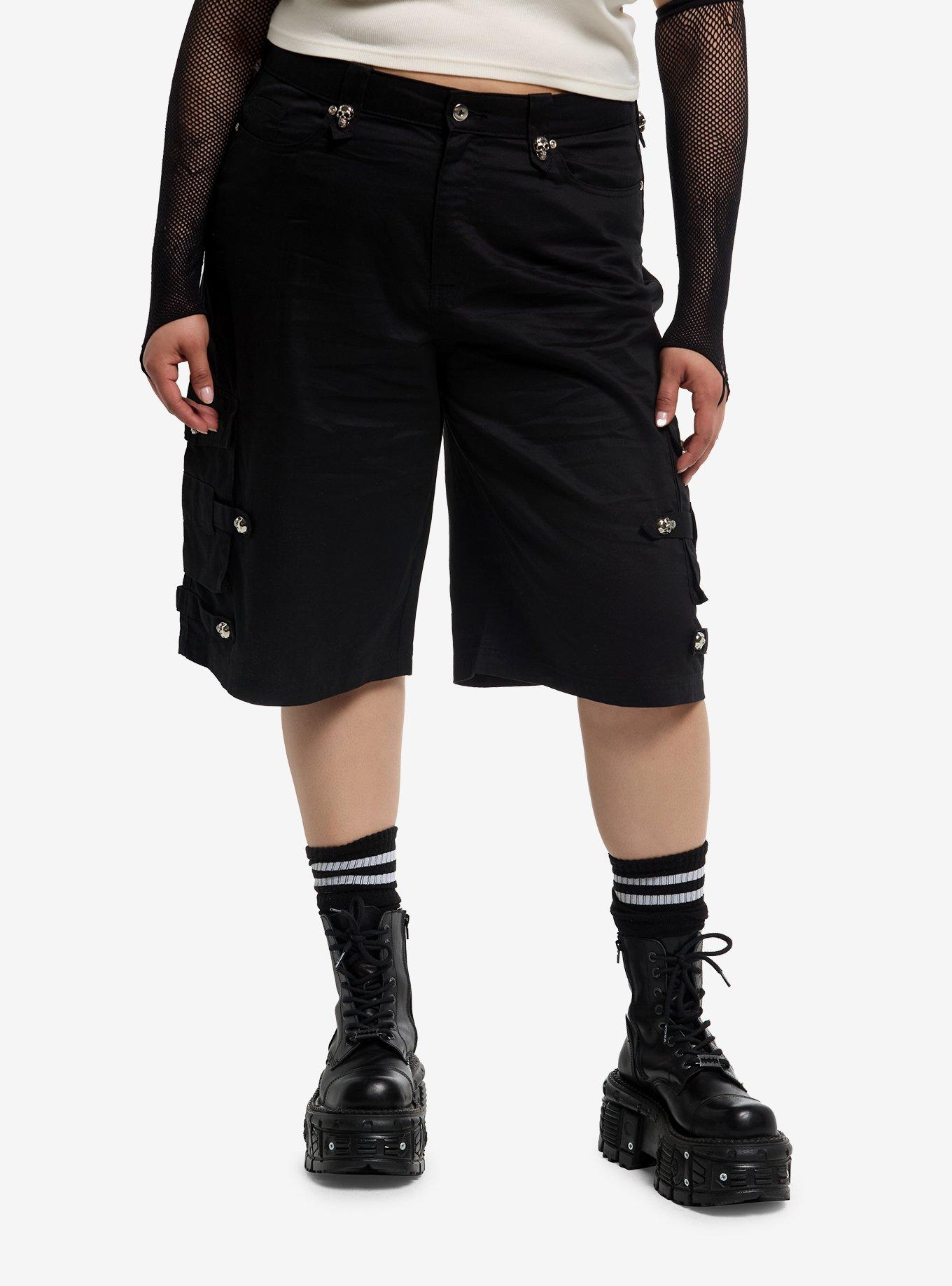 Social Collision Skull Hardware Cargo Shorts Plus Size, , hi-res