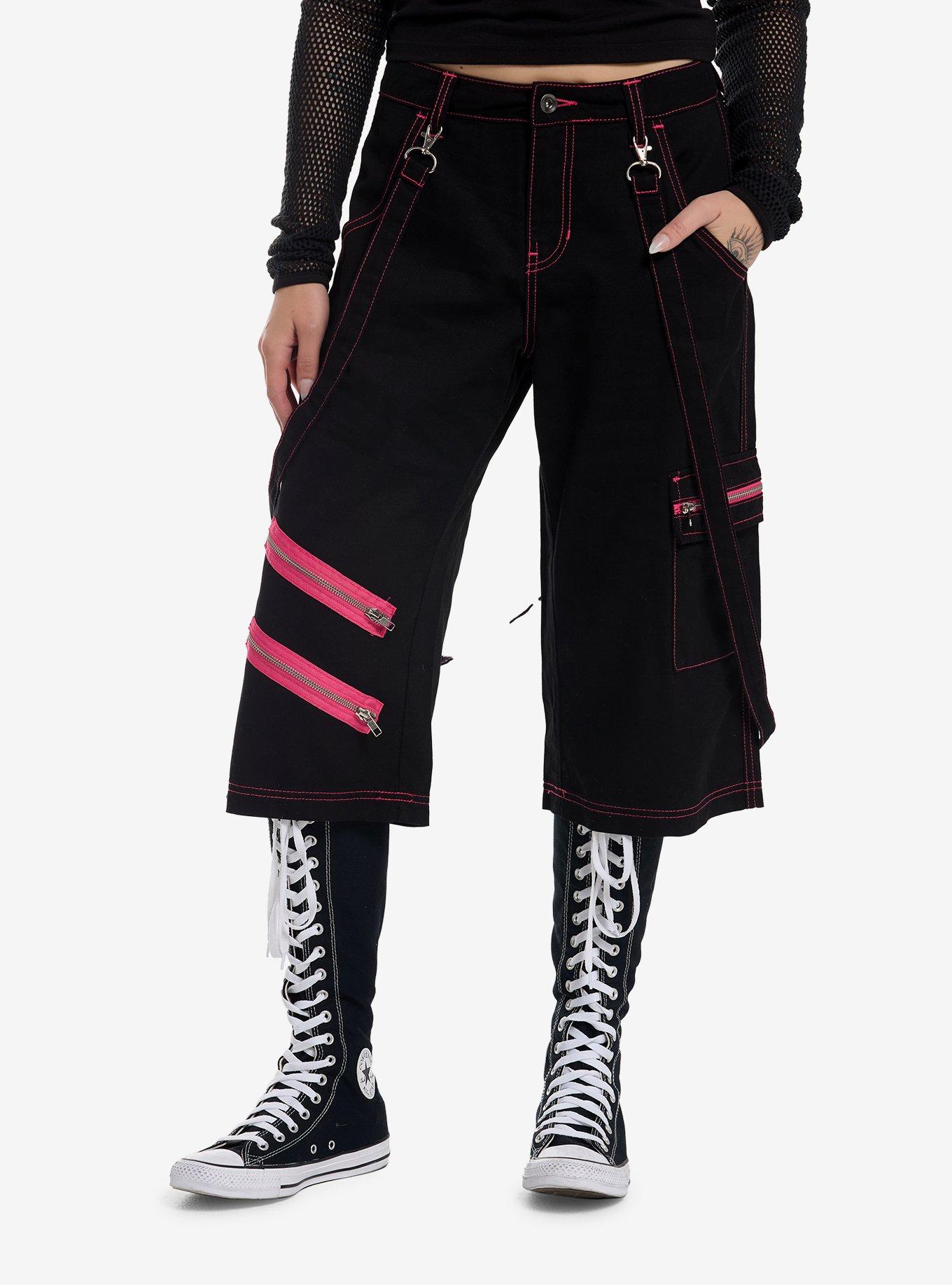 Social Collision Black & Pink Suspender Jorts, , hi-res