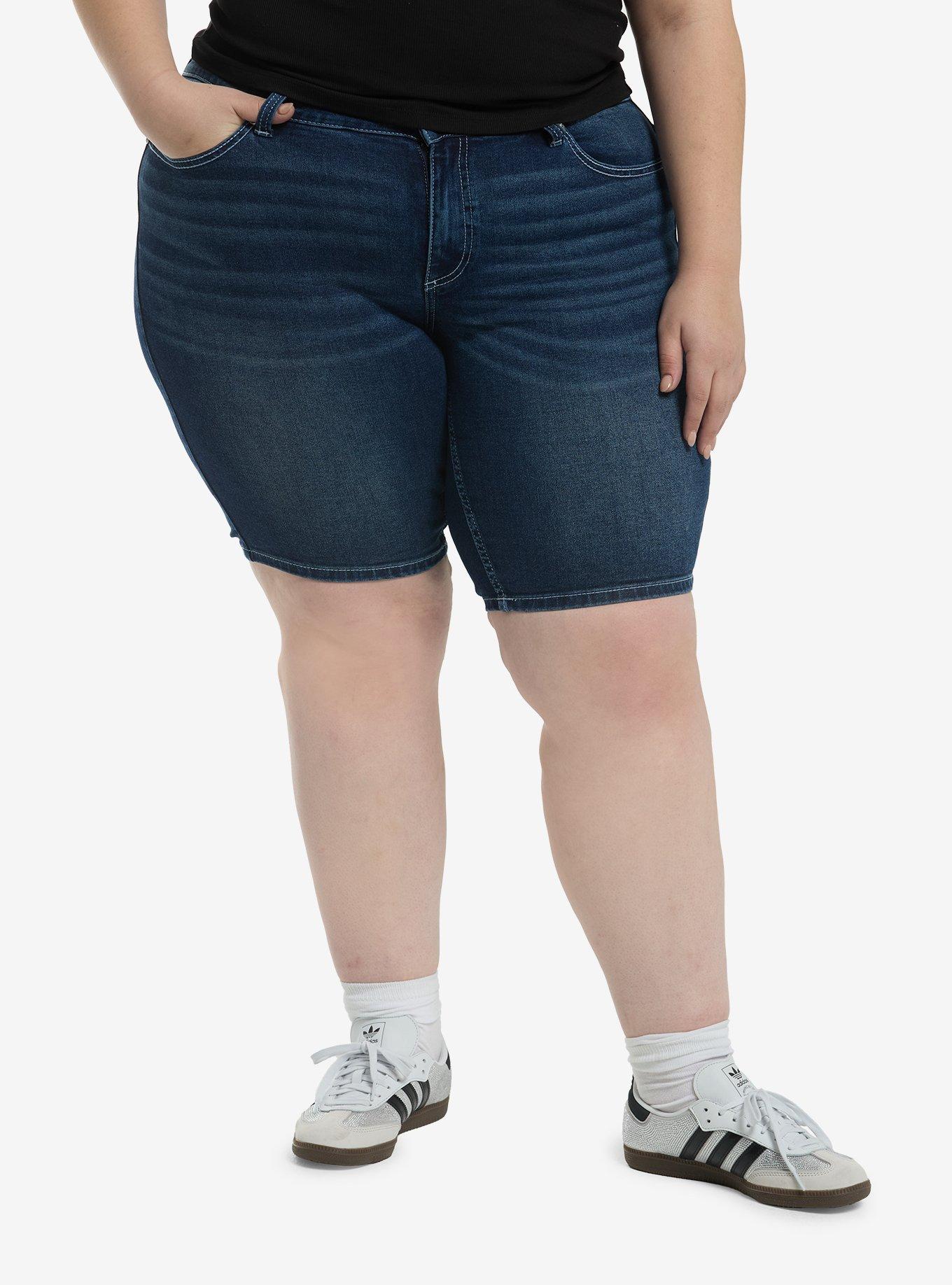Social Collision Crosses & Rhinestones Indigo Shorts Plus Size, , hi-res