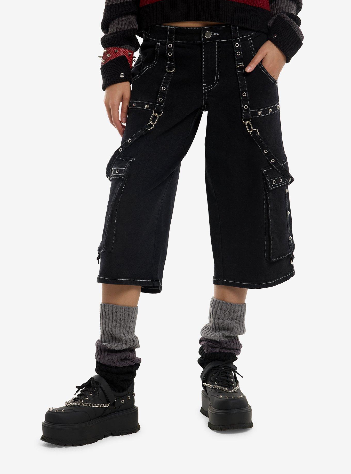 Washed Black Studded Cargo Jorts, , hi-res