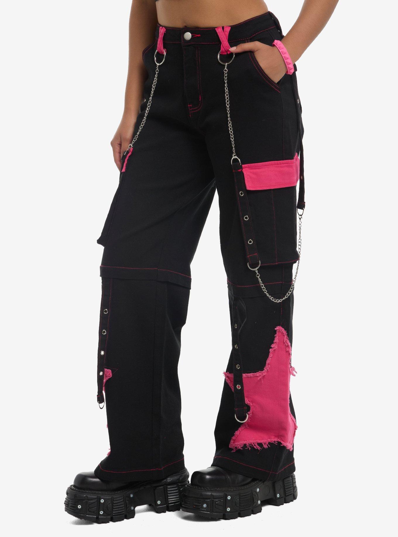 Neon Pink Star Chain Suspenders Cargo Pants | Hot Topic