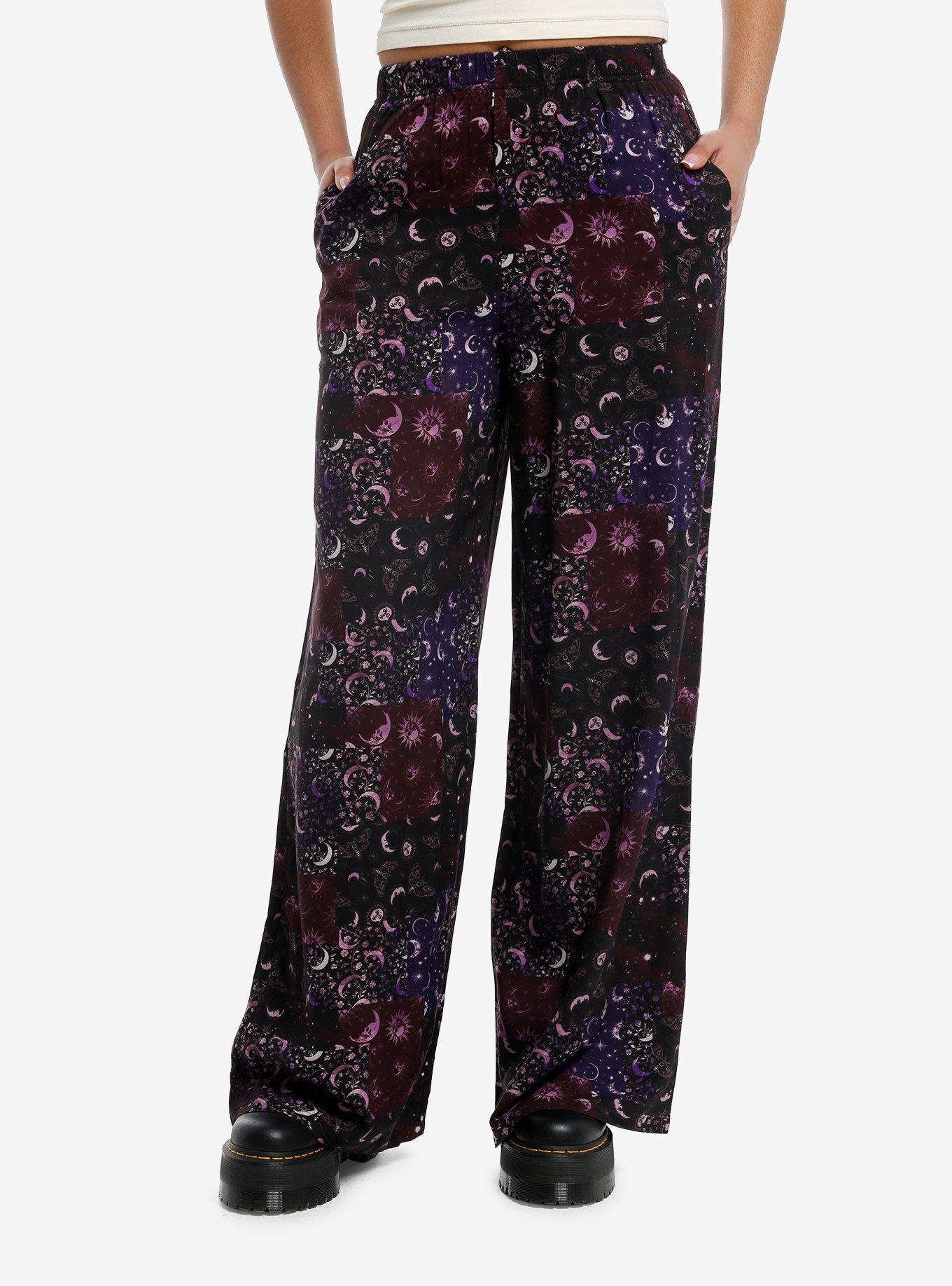 Cosmic Aura Purple Celestial Patchwork Wide Leg Pants, , hi-res