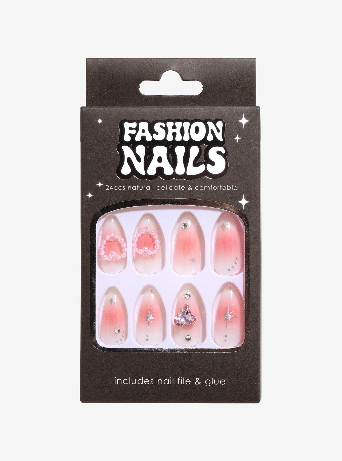 Pink Ombre Jewel Heart Press-On Nail Set, , hi-res