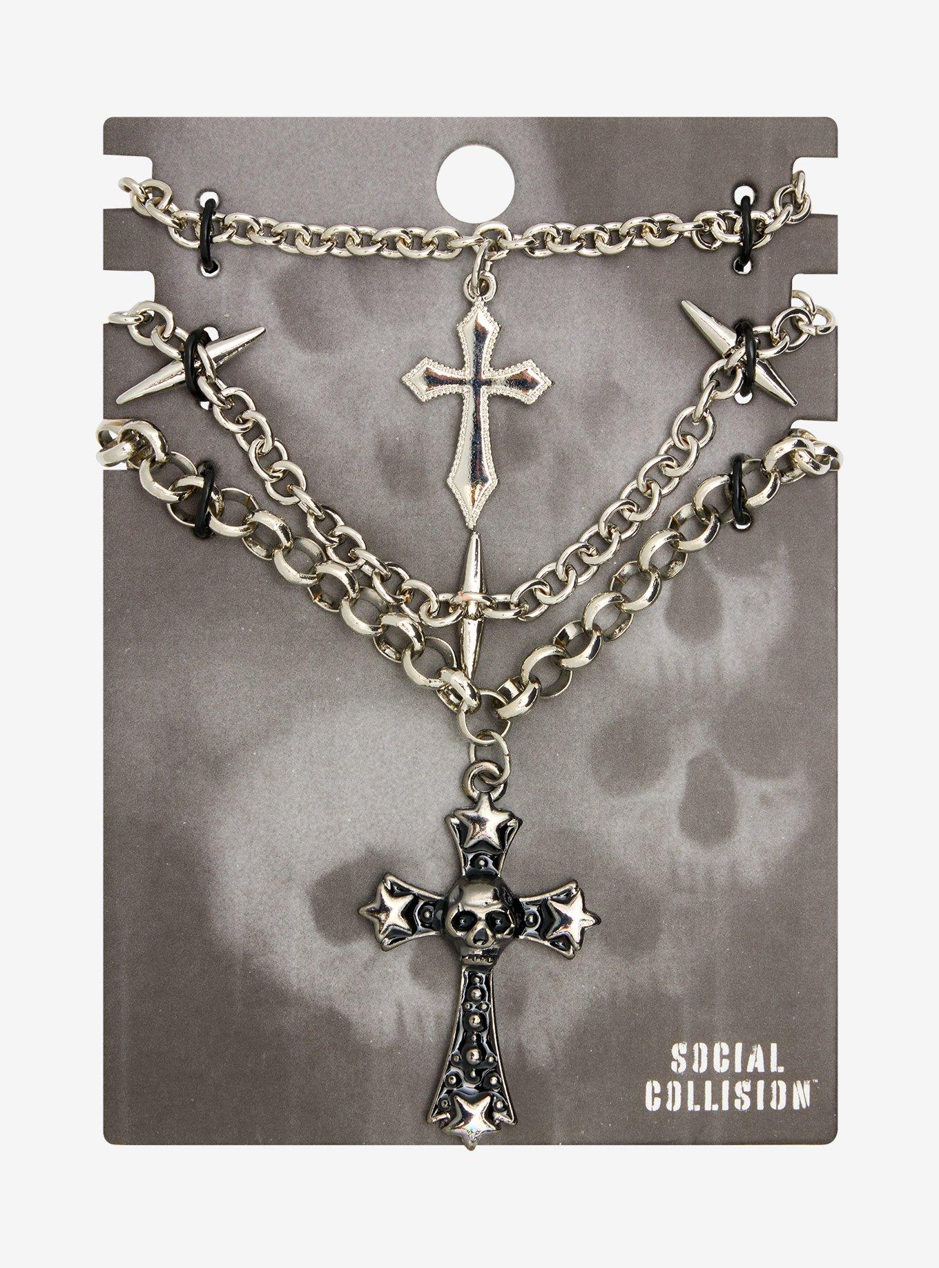 Social Collision Gothic Cross & Spike Necklace Set, , hi-res