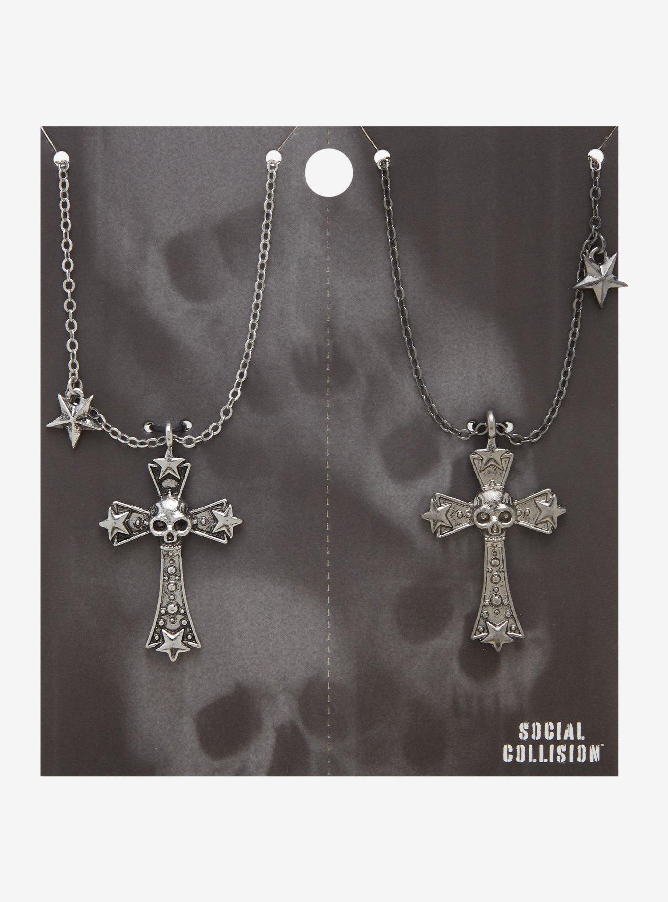 Social Collision Skull Star Cross Best Friend Necklace Set, , hi-res