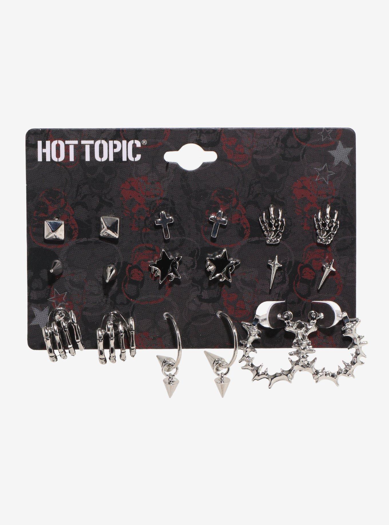 Skeleton Hands Spike Earring Set, , hi-res