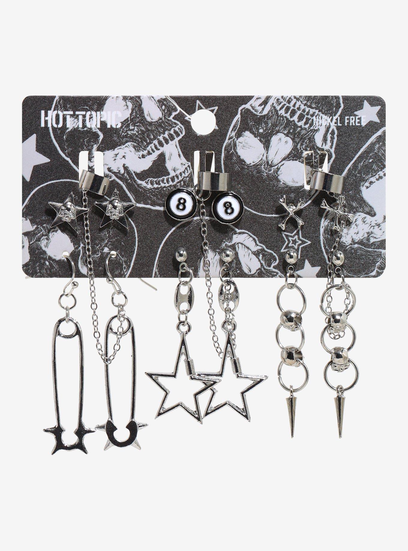 Star Safety Pin Spike Earring Set, , hi-res