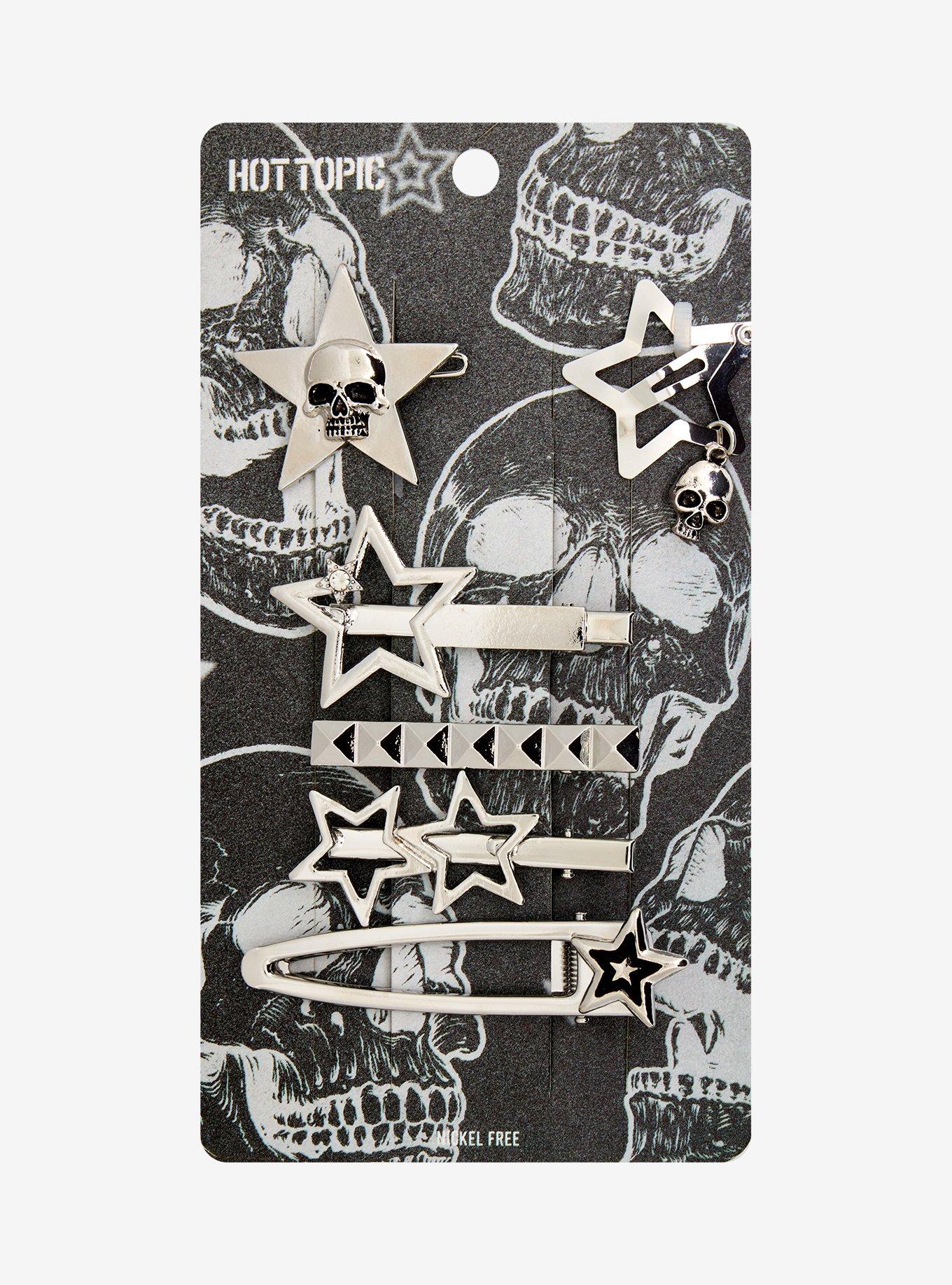 Silver Star Skull Hair Clip Set, , hi-res