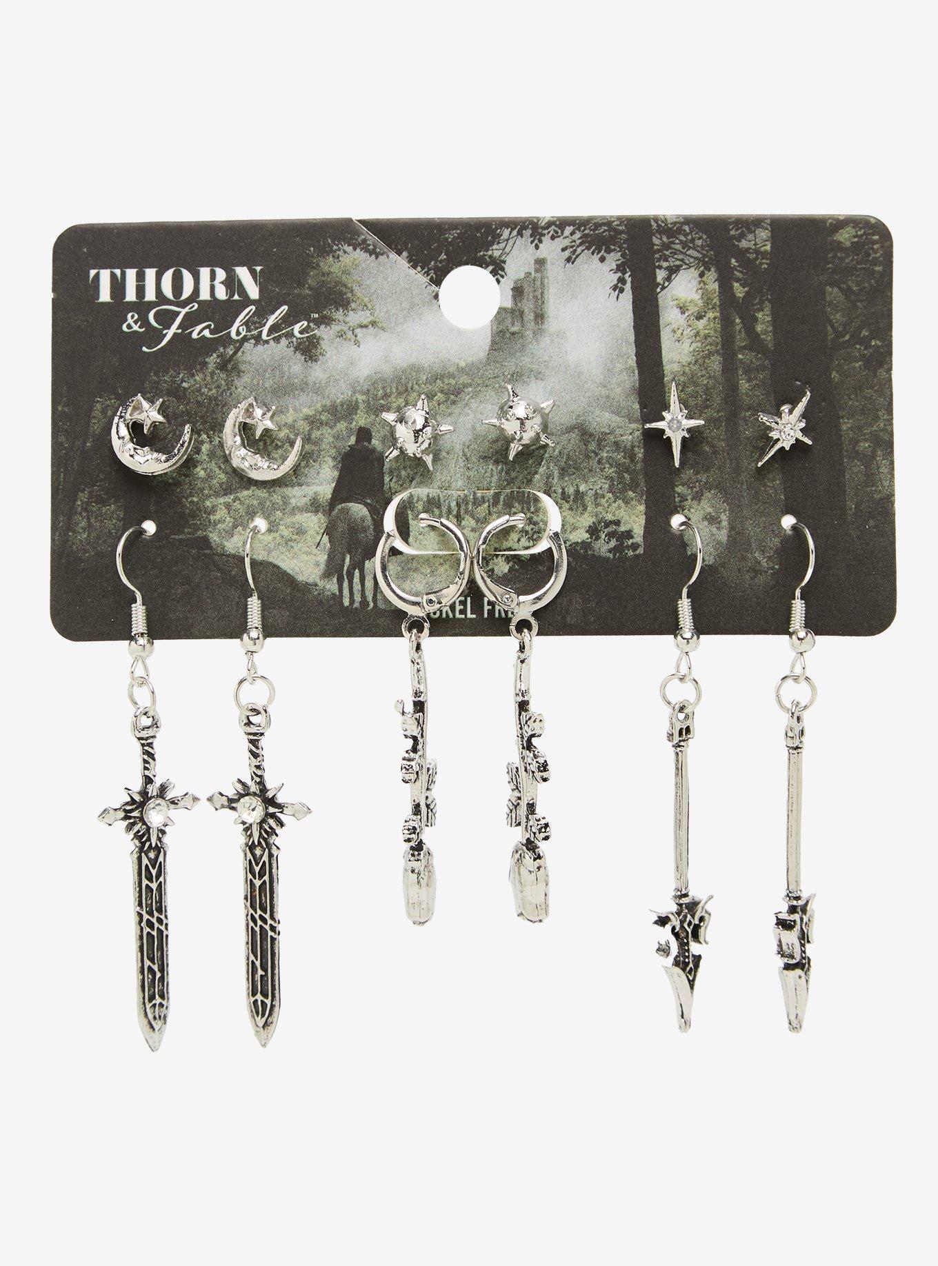 Thorn & Fable Sword & Rose Earring Set, , hi-res