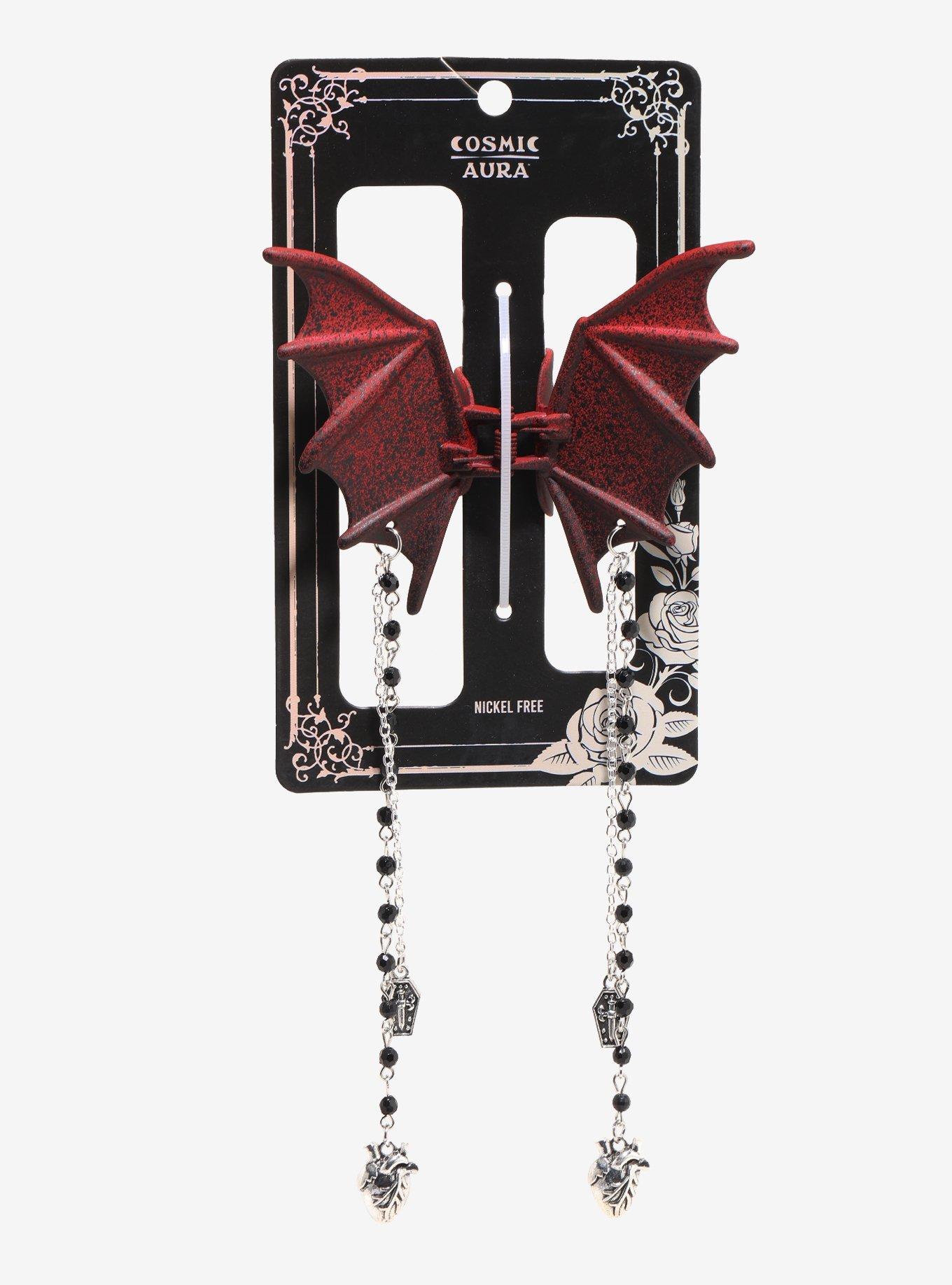 Cosmic Aura Silver Bat Wing Red Gemstones Claw Hair Clip Cosmic Aura Bat Wing Drops Claw Hair Clip | Hot Topic main image 2