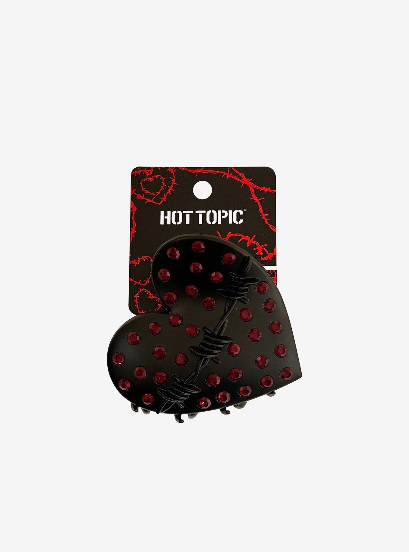 Black Heart Red Gem Claw Hair Clip, , hi-res