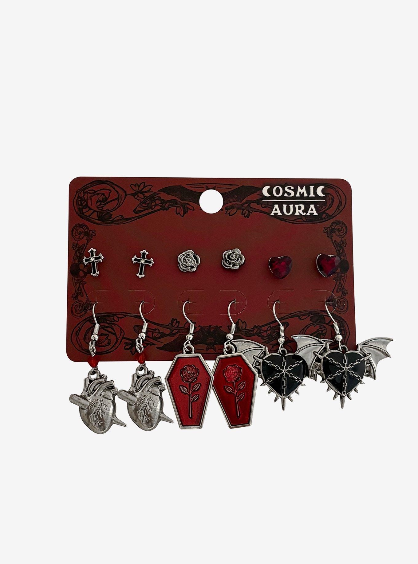 Cosmic Aura Coffin & Heart Earring Set, , hi-res