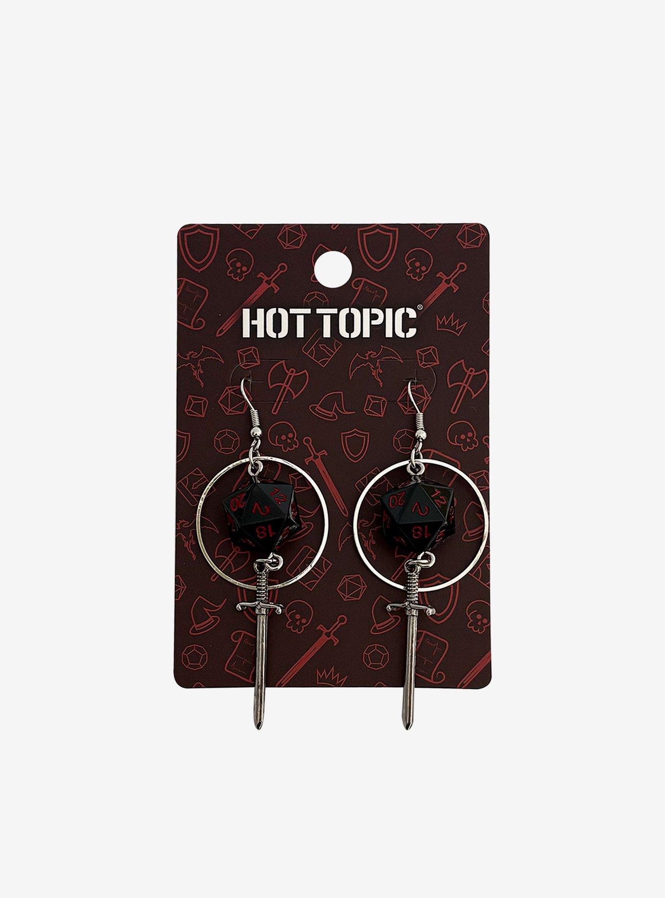 Sword D20 Dice Drop Earrings, , hi-res