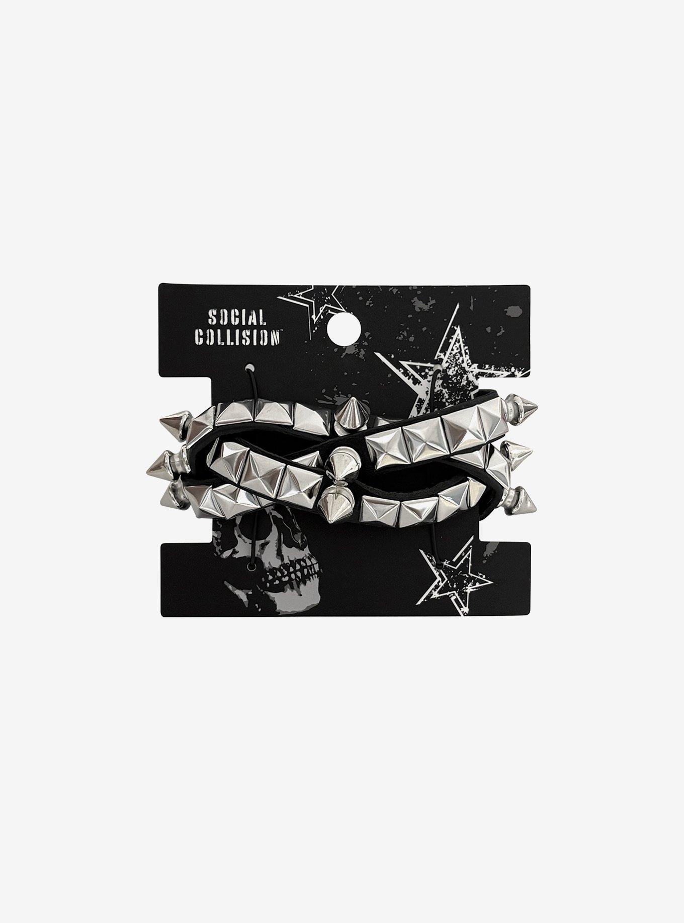 Social Collision Pyramid Stud & Spike Twisted Cuff Bracelet, , hi-res