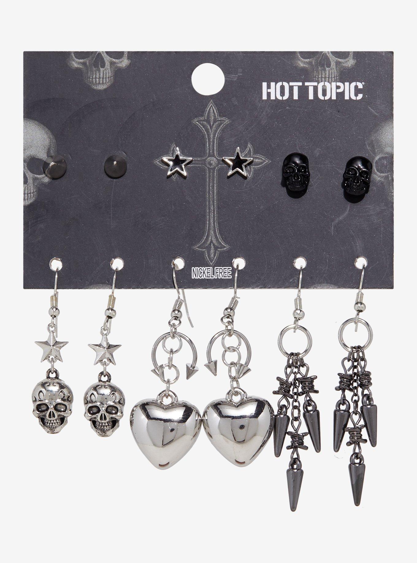 Skull Spike Bubble Heart Earring Set, , hi-res
