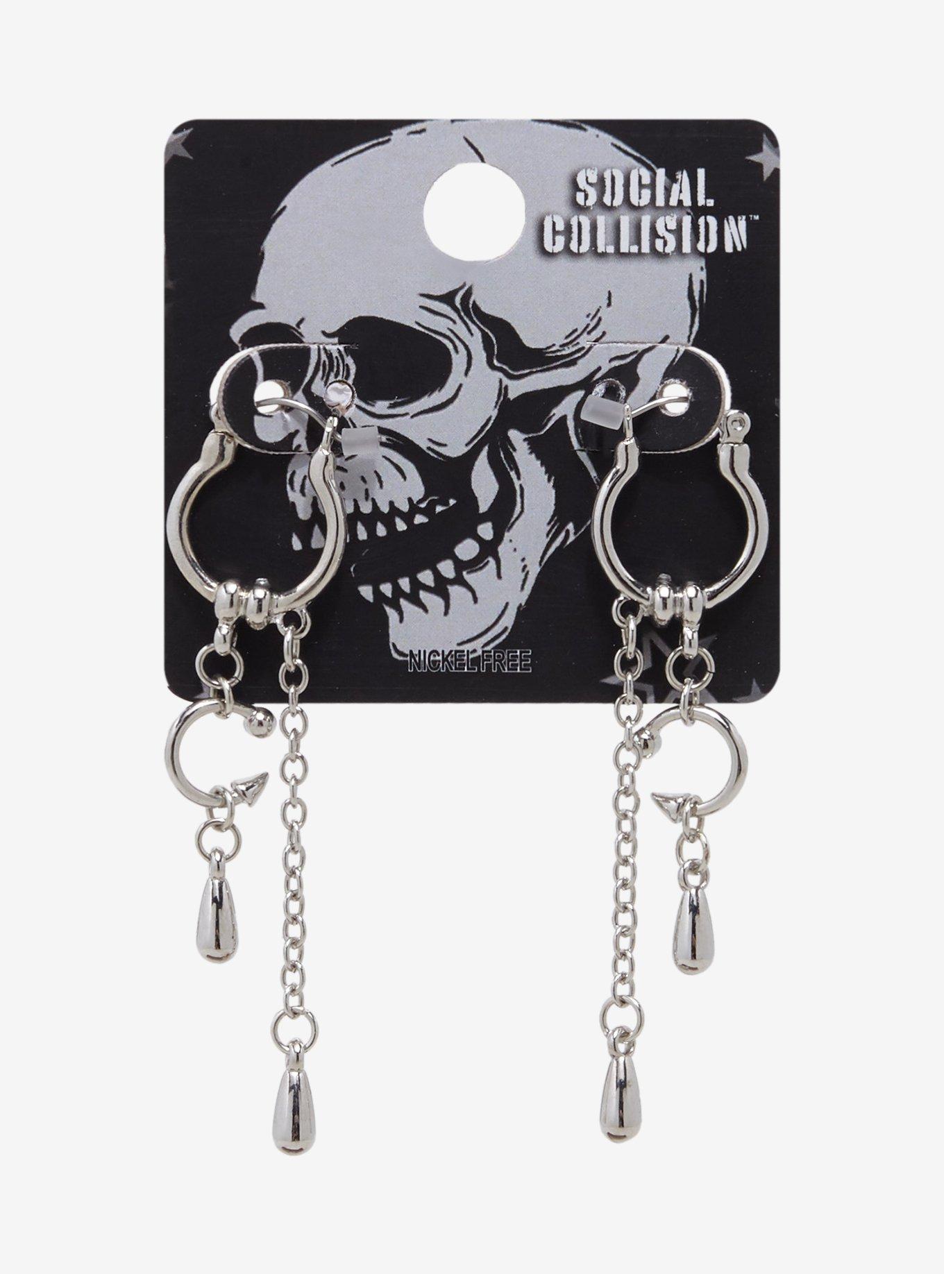Social Collision Septum Chain Drop Earrings, , hi-res