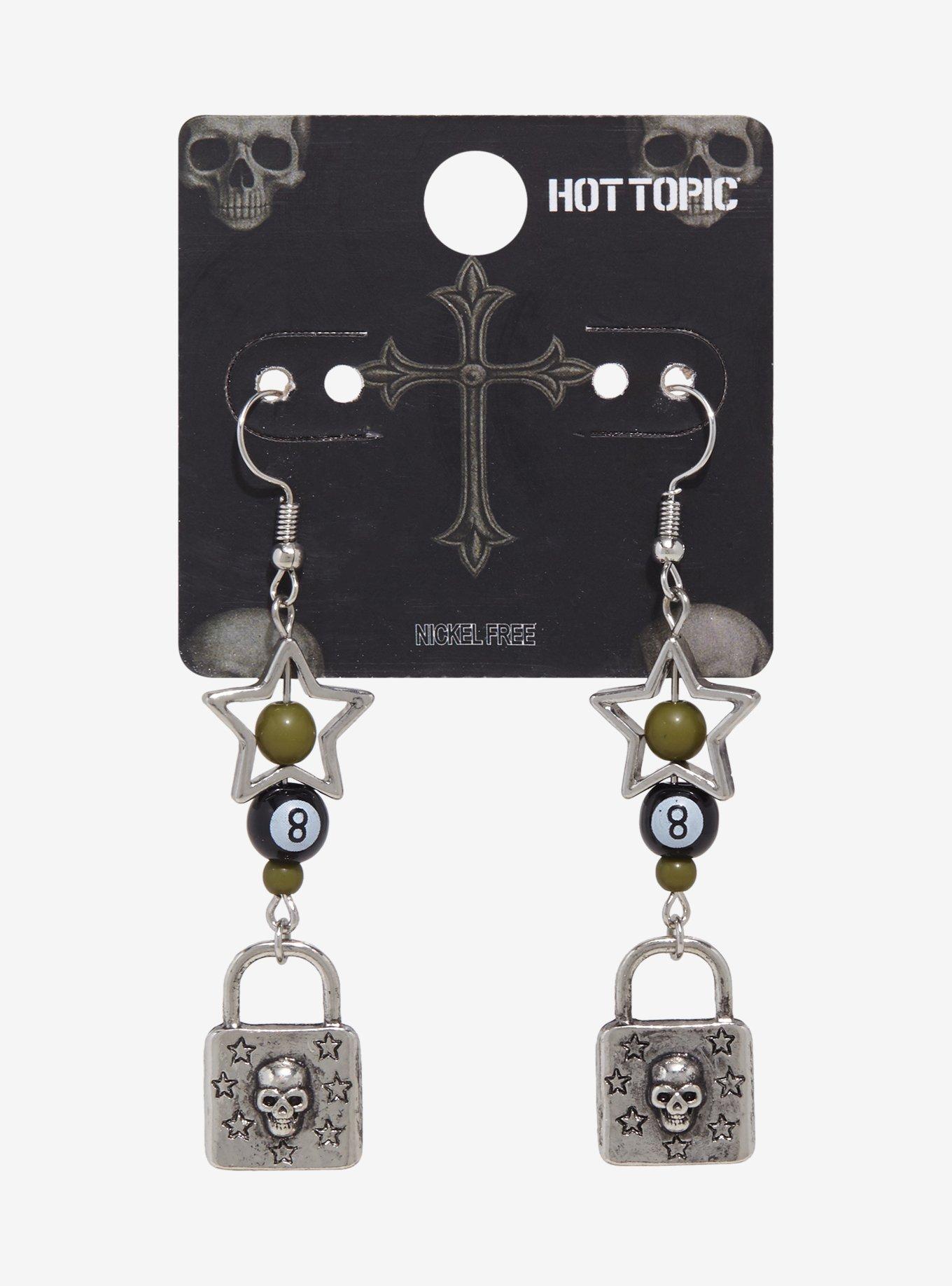 Skull Padlock Star Earrings, , hi-res