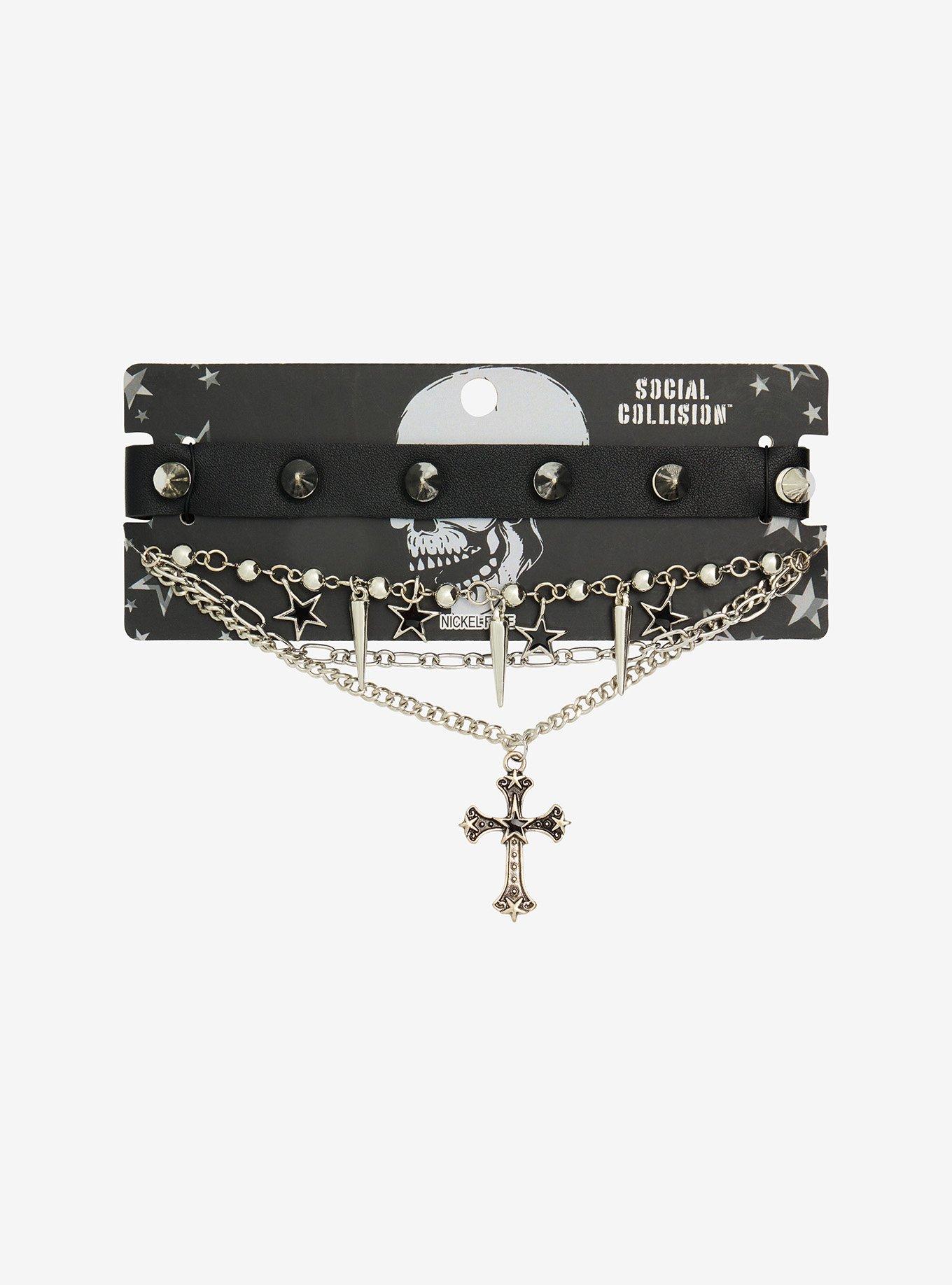Social Collision Star Cross Spike Necklace Set, , hi-res