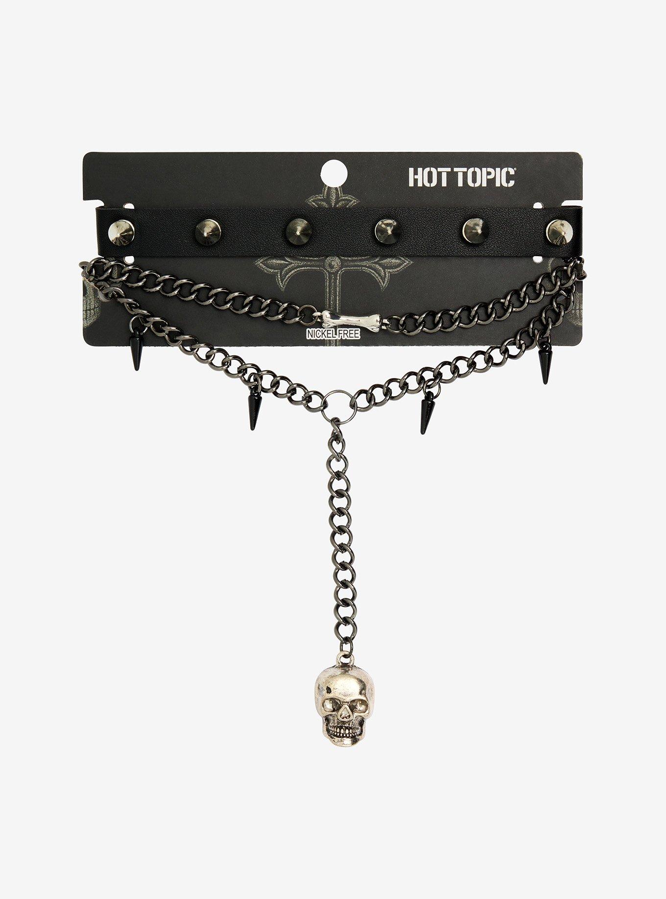 Skull Dark Spike Choker Necklace Set, , hi-res