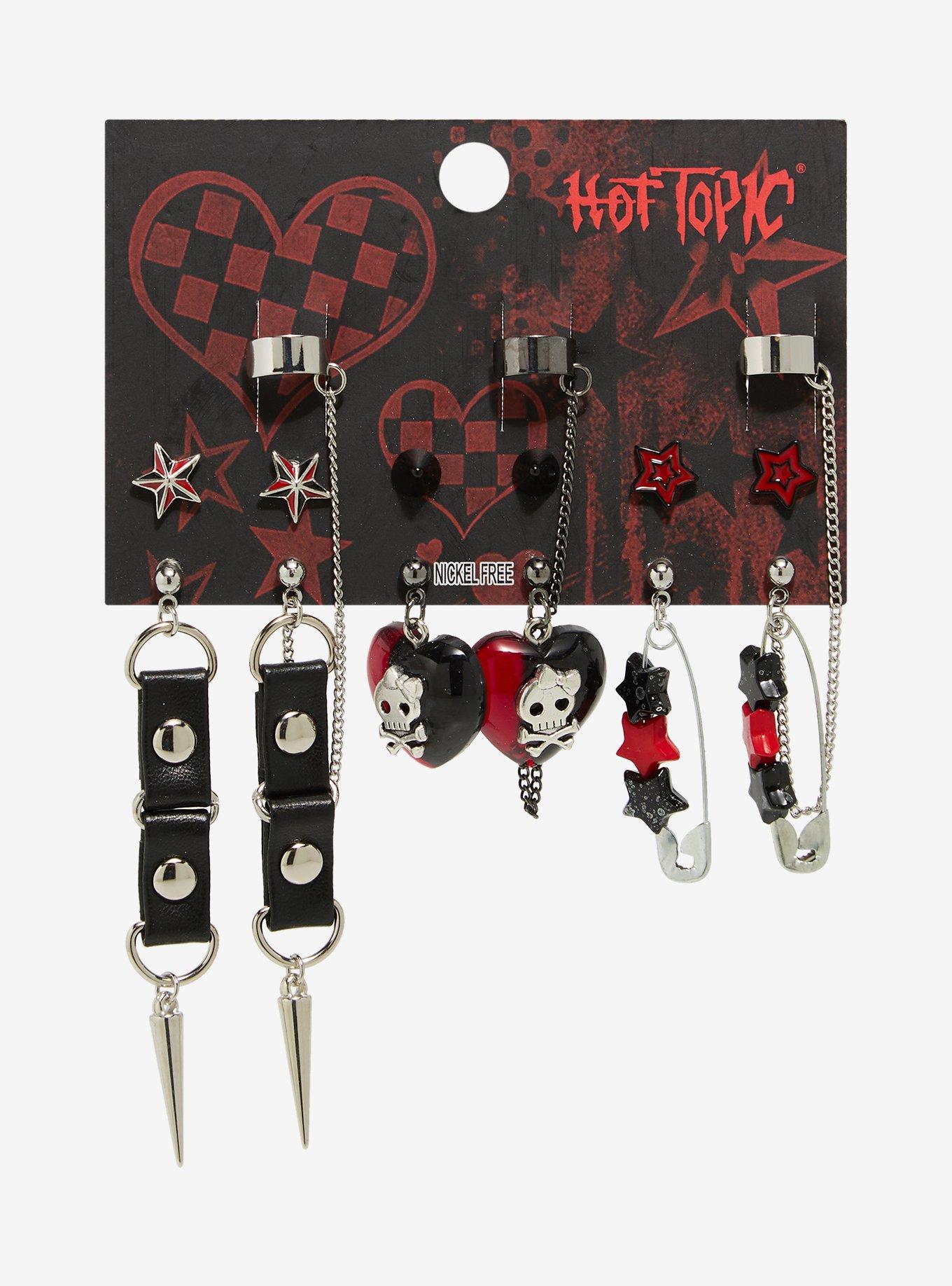 Skull & Crossbones Star Safety Pin Earring Set, , hi-res