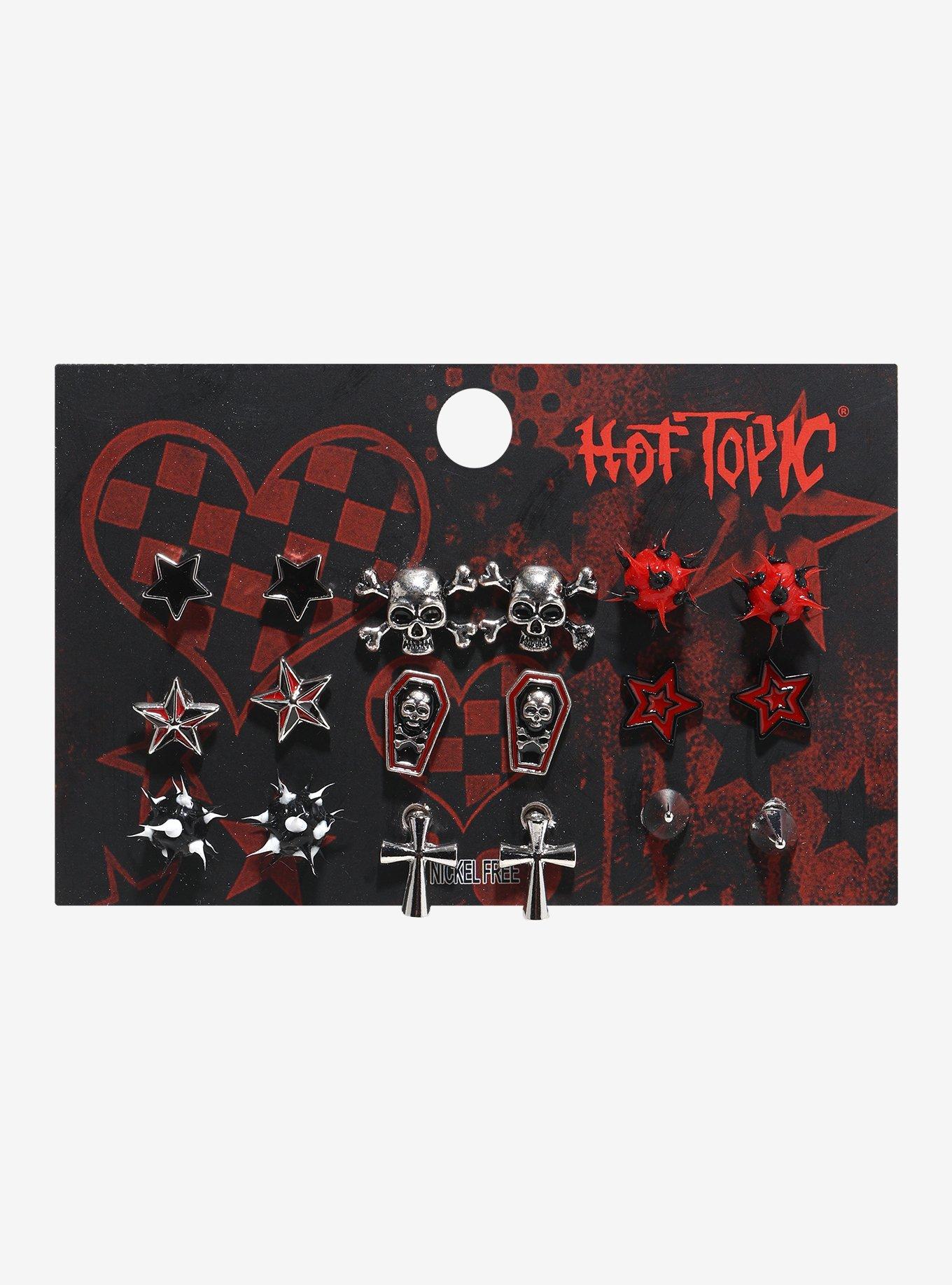 Emo Star Skull Spike Stud Earring Set, , hi-res