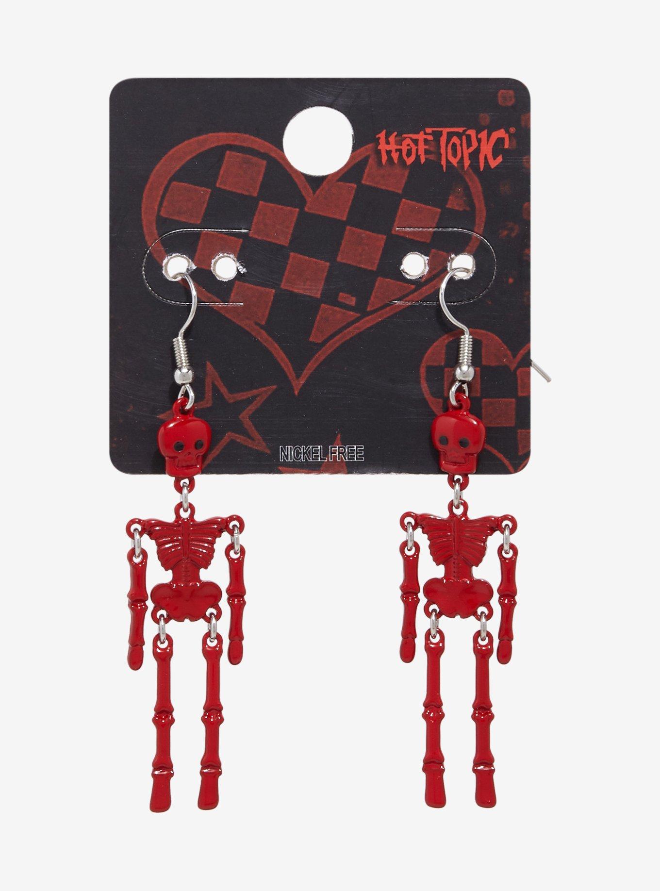 Red Skeleton Charm Earrings, , hi-res