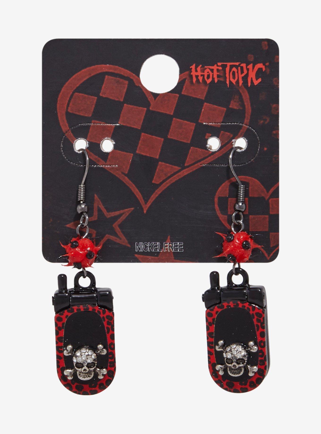 Emo Skull Leopard Flip Phone Earrings, , hi-res