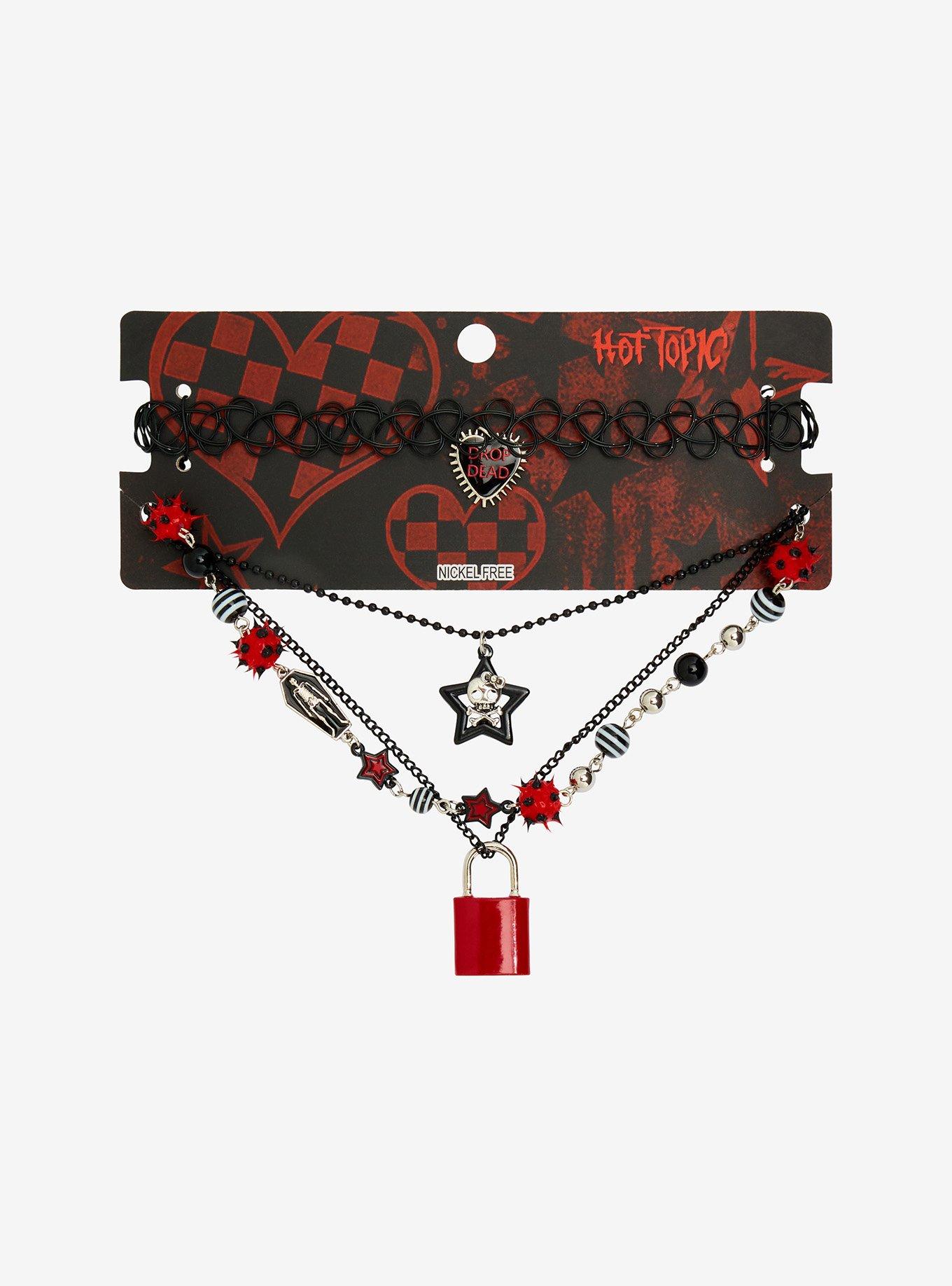 Emo Star Heart Padlock Necklace Set, , hi-res